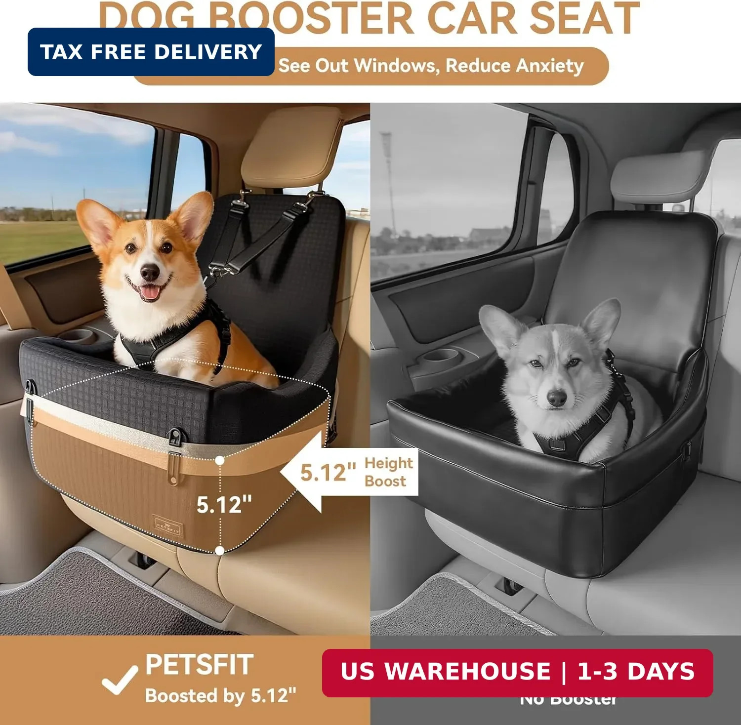 Dog Booster Car Seat for Small/Medium Dogs up to 35 lbs 5" Memory Foam Pet Seat