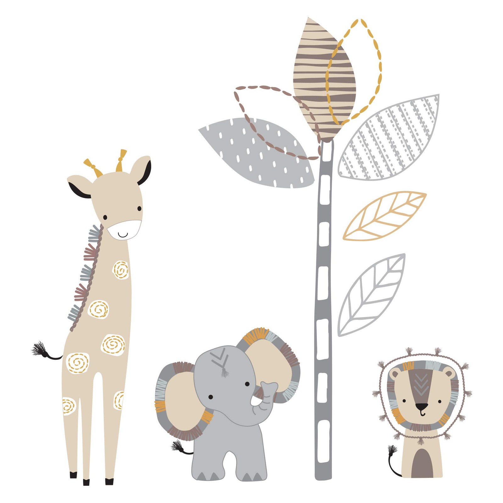 Jungle Safari Gray/Tan Elephant/Giraffe Nursery Wall Decals/Stickers