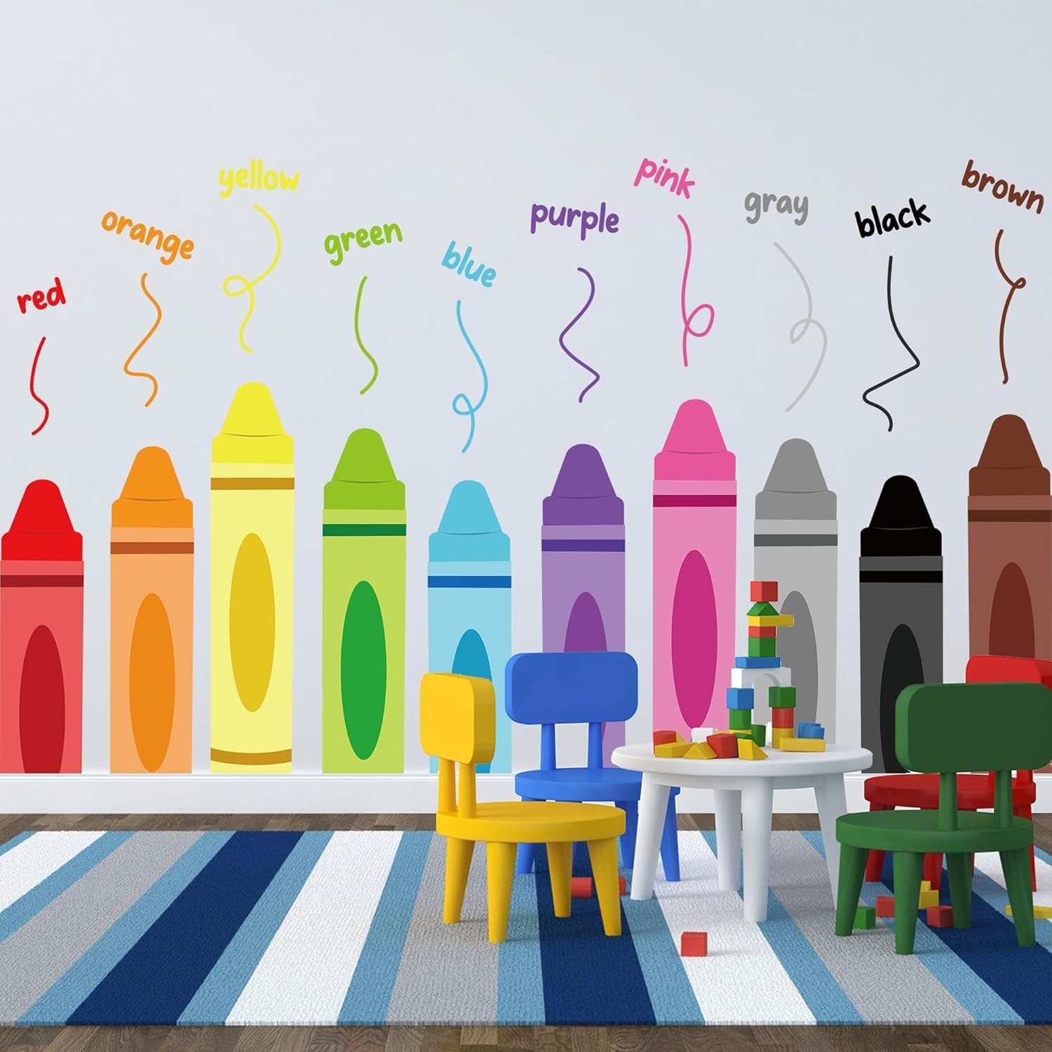 Colorful Crayon Wall Decals Color Crayon Wall Stickers Peel and Stick Crayons…