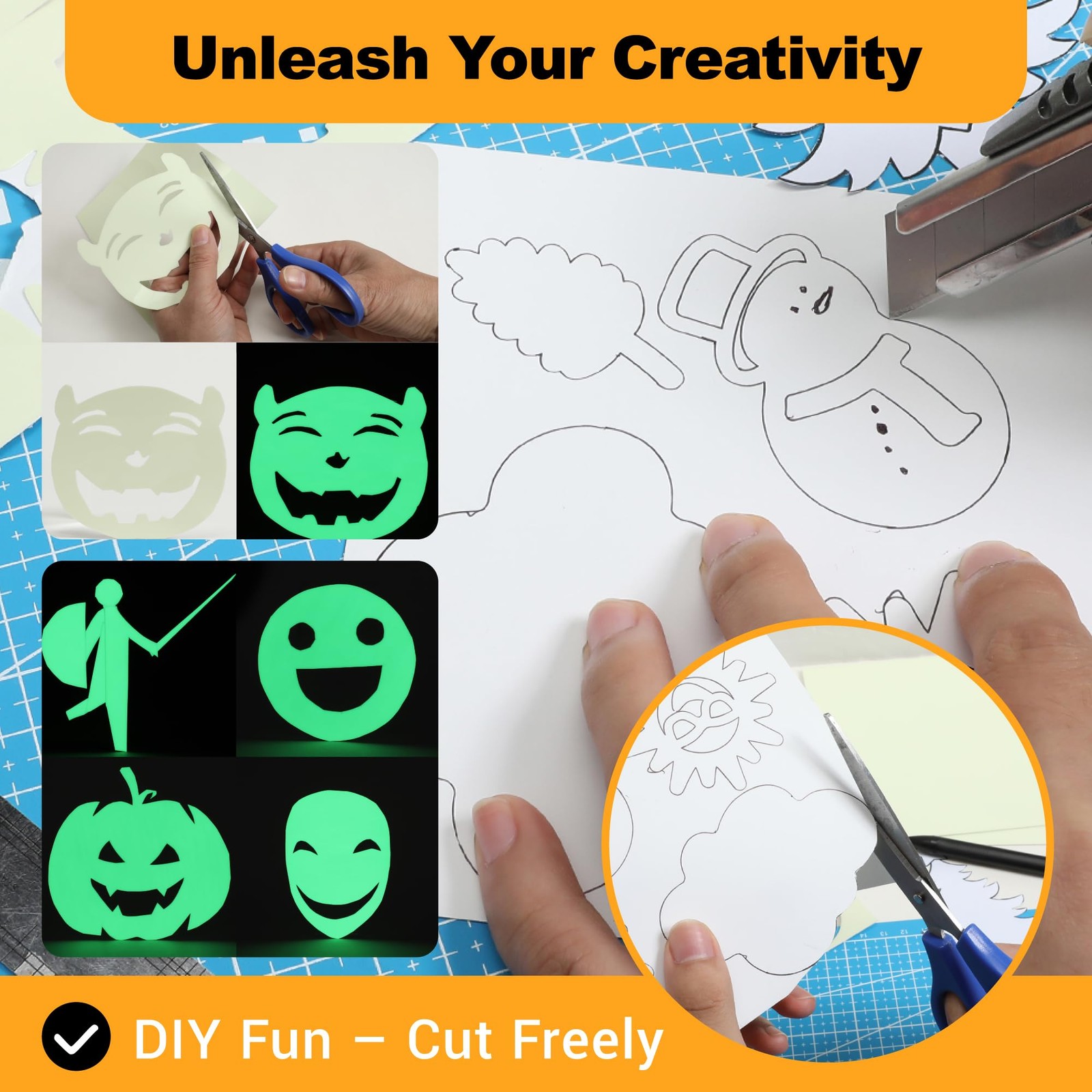 Extra Bright Glow in The Dark (Photoluminescent) Papers, Strong Adhesive, DIY.