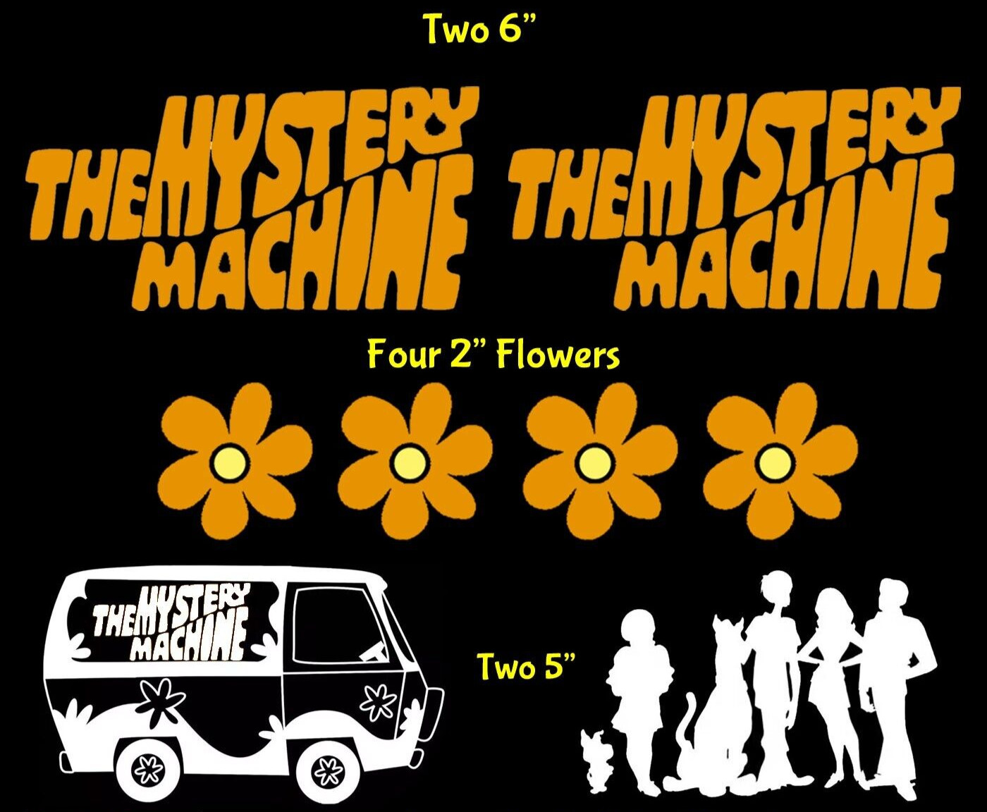 The Scooby Doo Gang, The Mystery Machine 8 Pack Vinyl Decal Car Truck Van Window