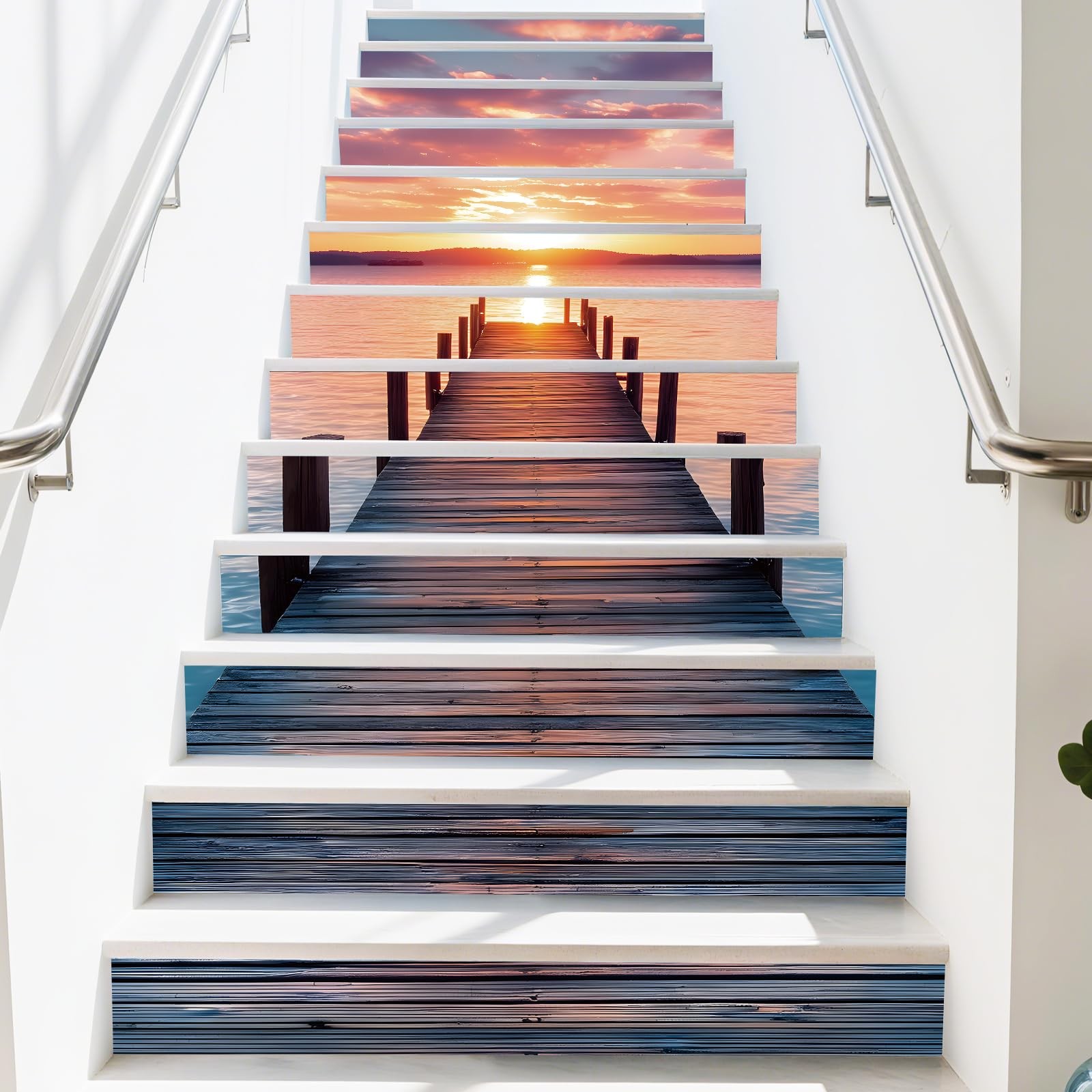 PLIGREAT 15 Strips Stair Riser Decals Sunset Landscape Pathway Peel and Stick…