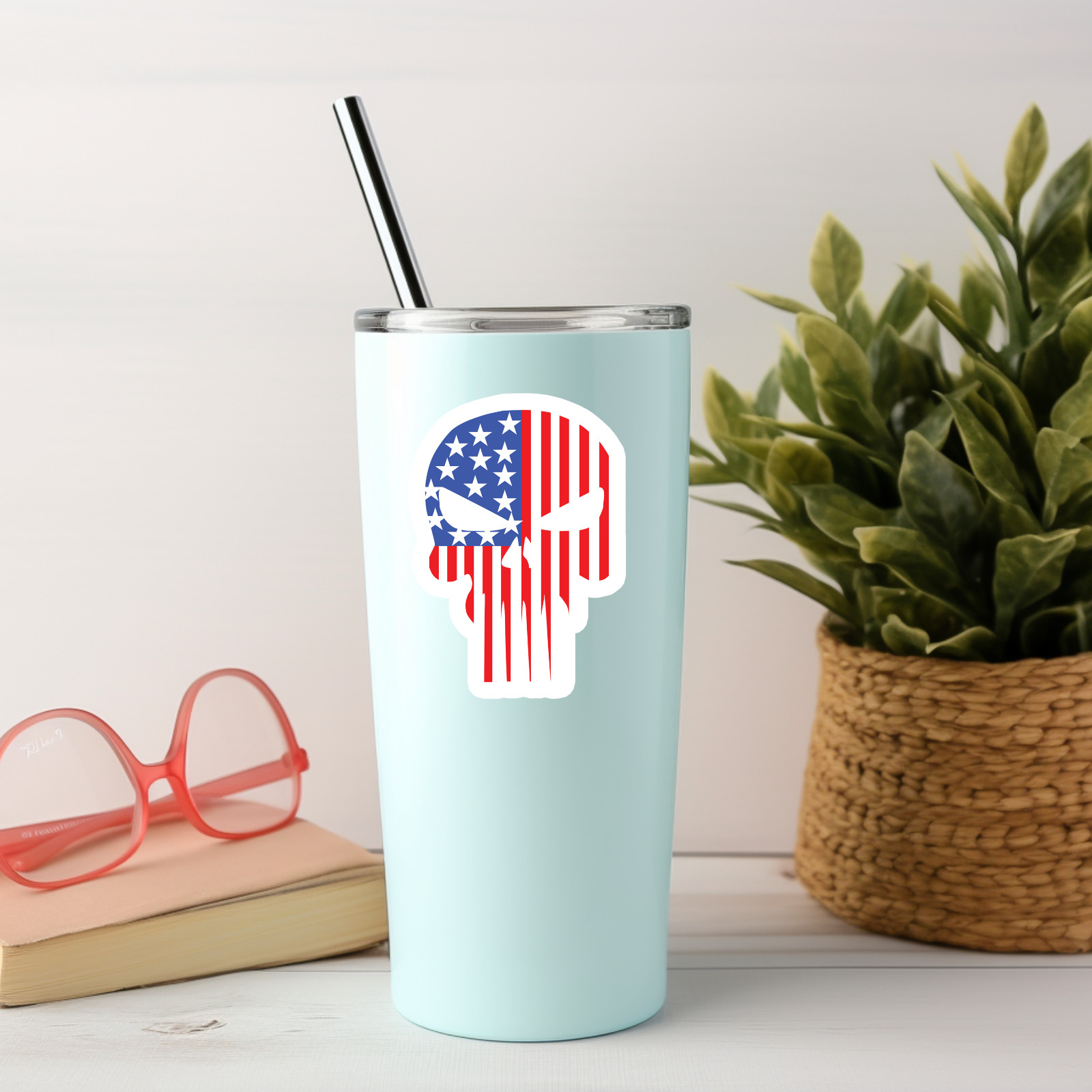 Patriotic Skull Sticker – American Flag Punisher Decal – Vinyl For Car & Laptop