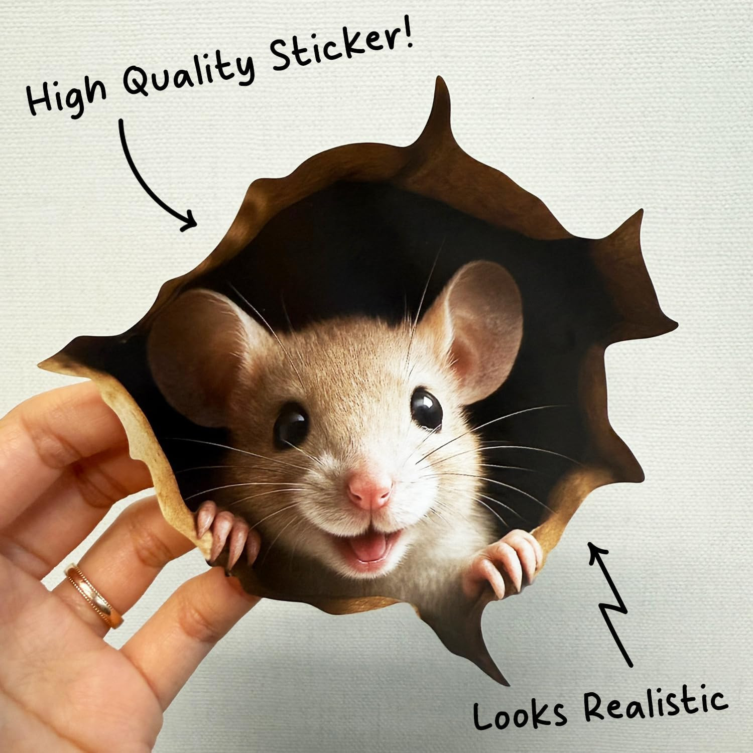 2 Pack Peek a Boo Mouse Hole Wall Sticker 3D Removable Funny Prank Decal 5.1in