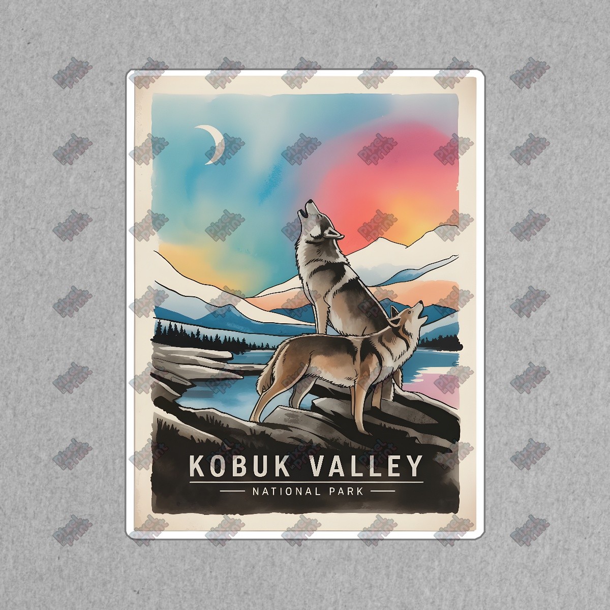 Kobuk Valley National Park Vintage Poster Howling Wolves Sunset Art #8482