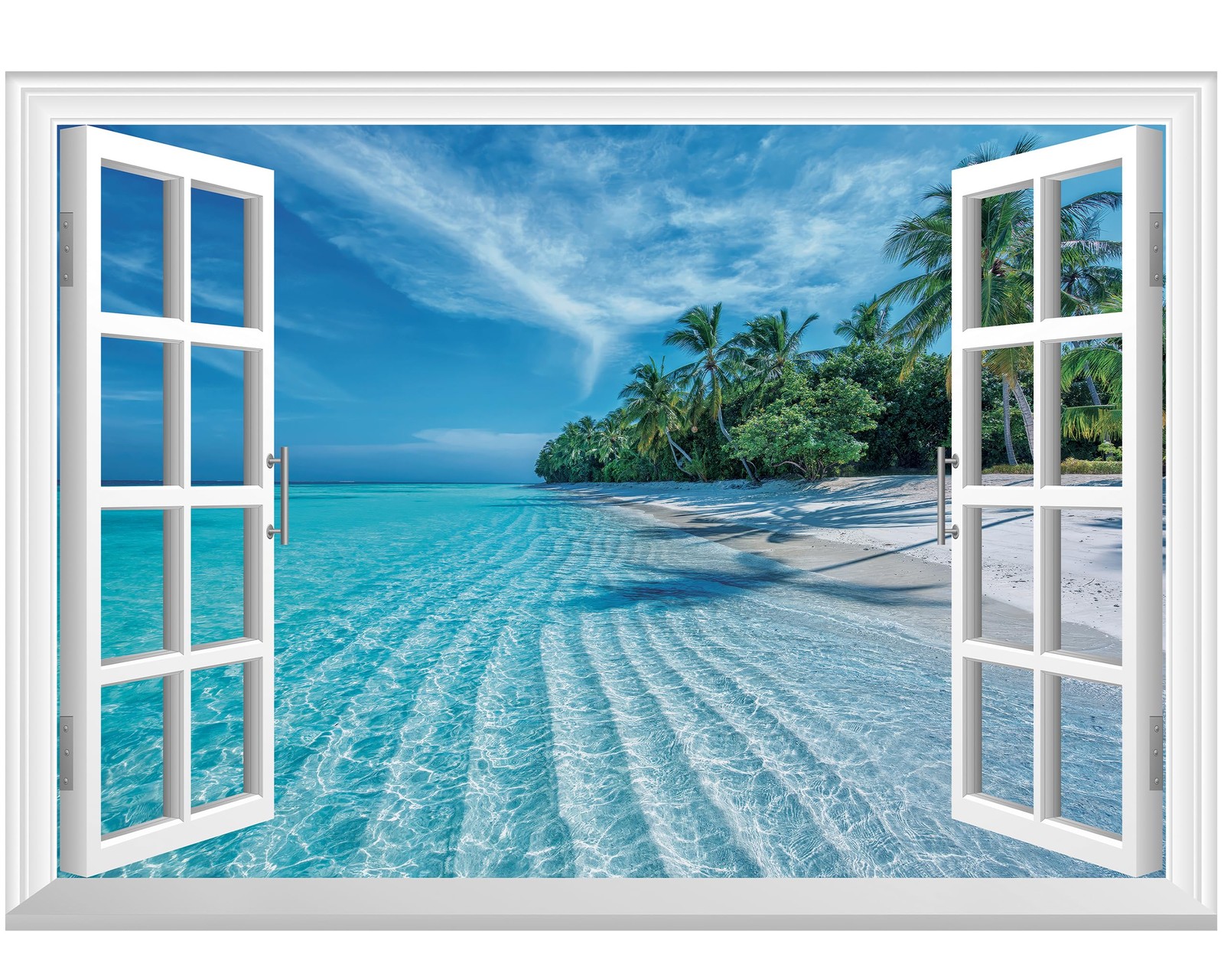 Fake Window Wall Mural – Summer Beach Faux Window Wall Sticker for Wall Decor…