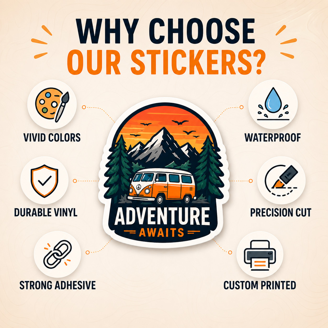 Bulk Custom Vinyl Stickers Die Cut Waterproof Logo Labels Gloss Decals Pack