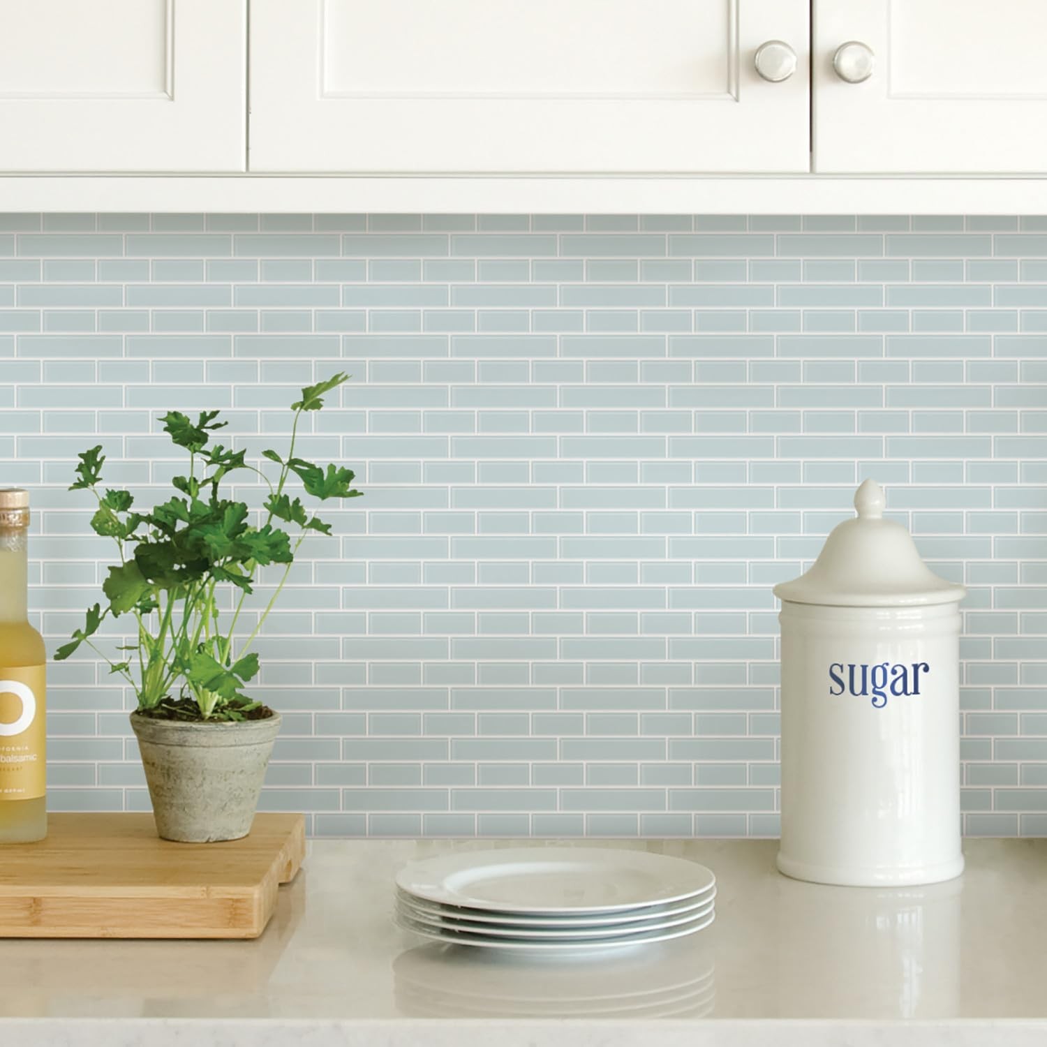 InHome Sea Glass Peel and Stick Backsplash Tiles, Blue, 10.5 in x 10.5 in