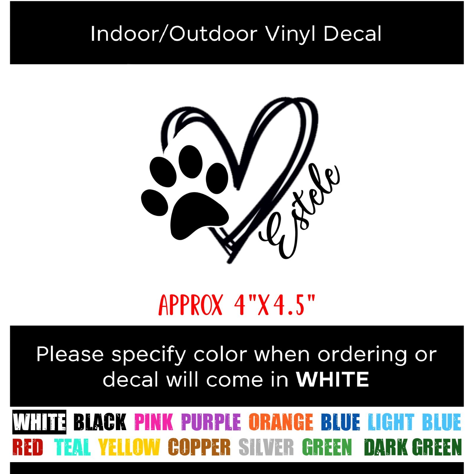 Personalized Dog Paw And Heart Indoor Outdoor Vinyl Decal