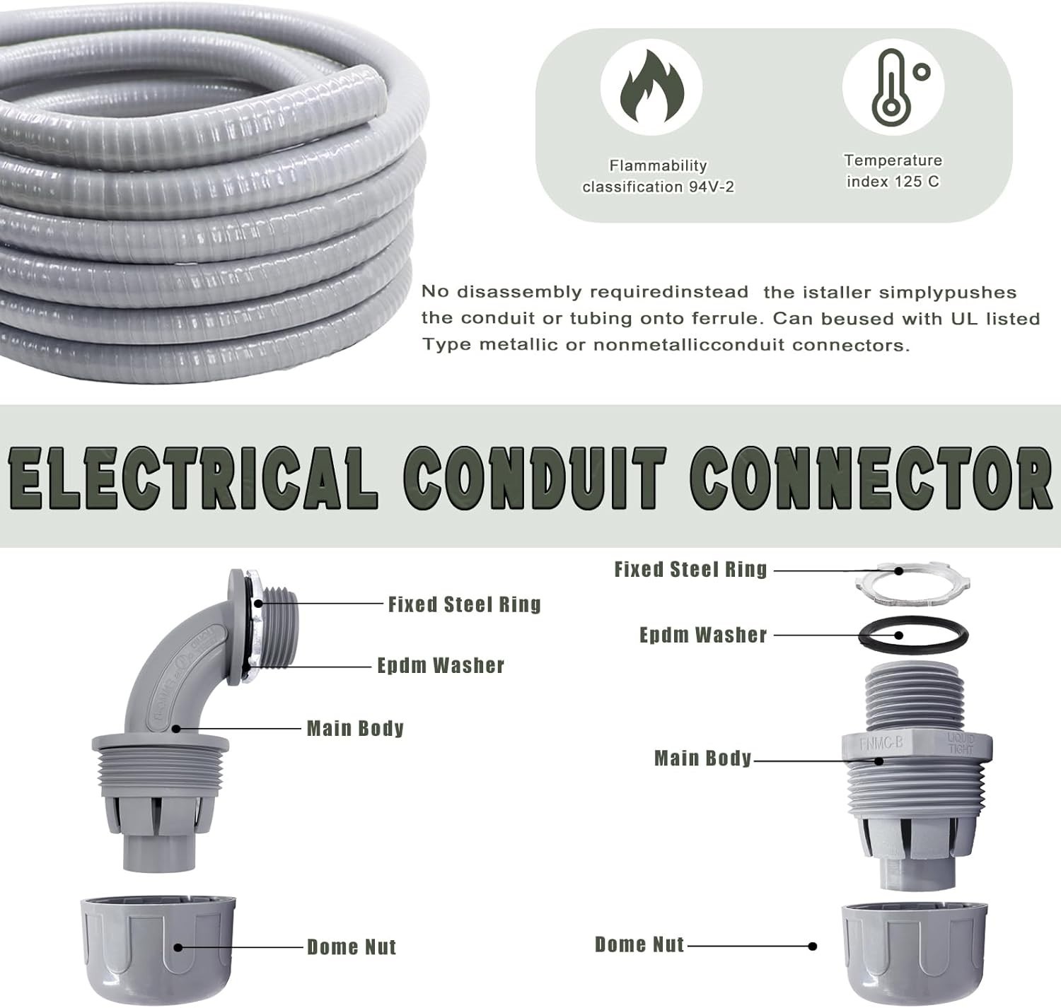 Liquid-Tight Conduit and Connector Kit – 3/4 Inch 100 FT Non Metallic Liquid …