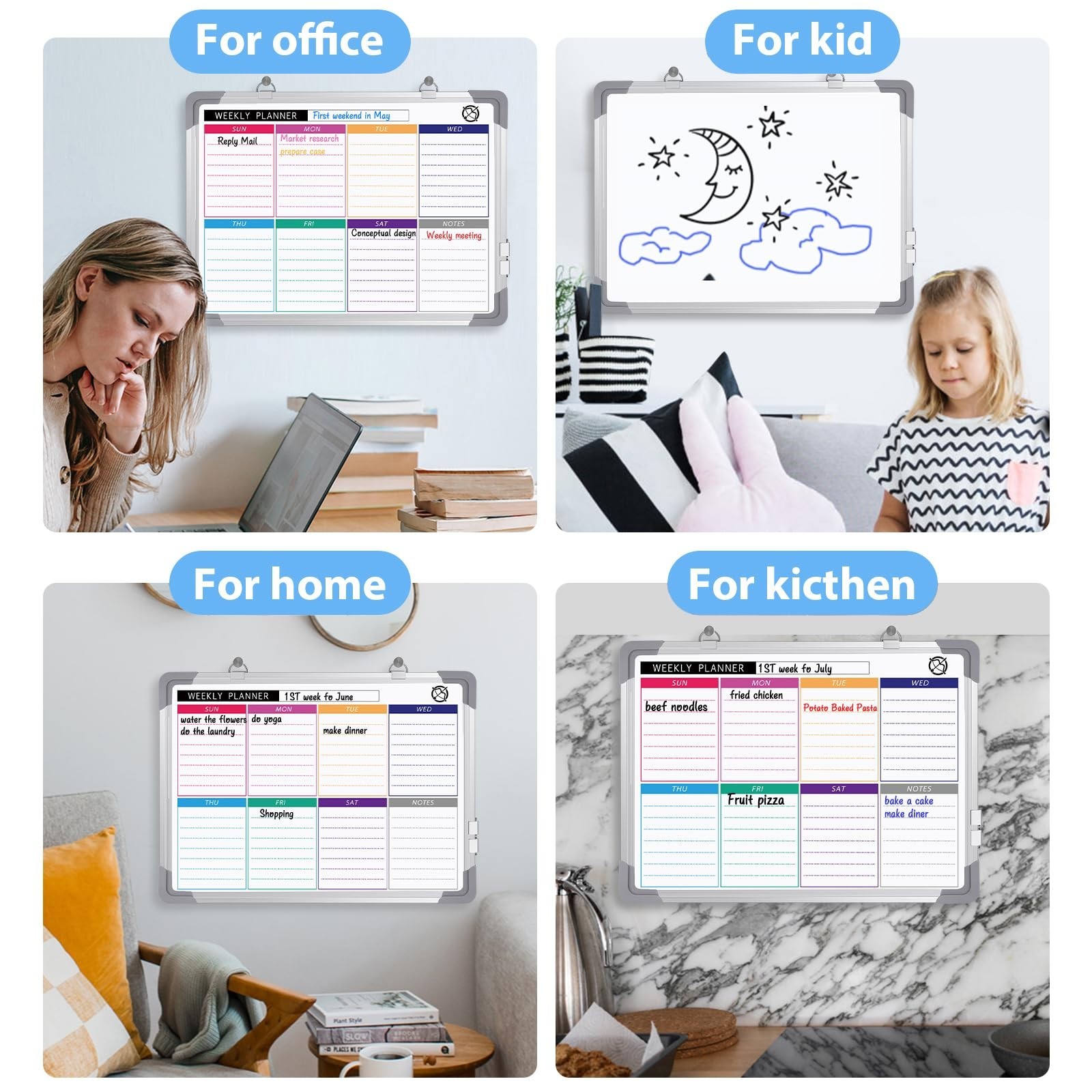 ARCOBIS Monthly Calendar Whiteboard 36" x 24" and Weekly Dry Erase Board for …