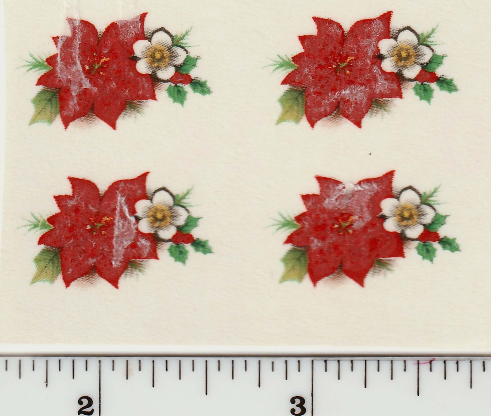 Poinsettia Vintage Ceramic Decals (12) mini red Xmas, winter, jewelry, dollhouse