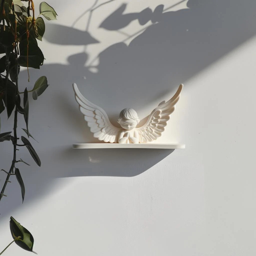 3D Printed Angel Wall Shelf | Modern Minimalist Angel Wings Decor | Unique 3D
