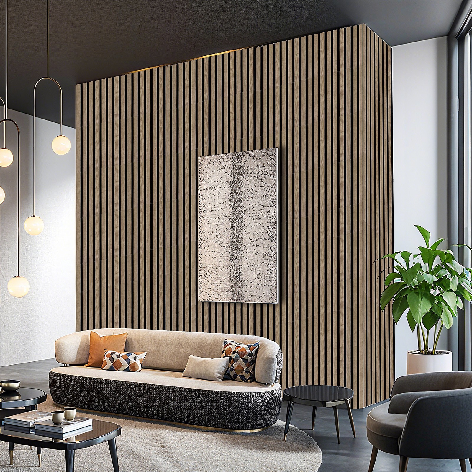 Wood Slat Wall Panels 4 Pack 3D Fluted Decor for Living Room Bedroom Office