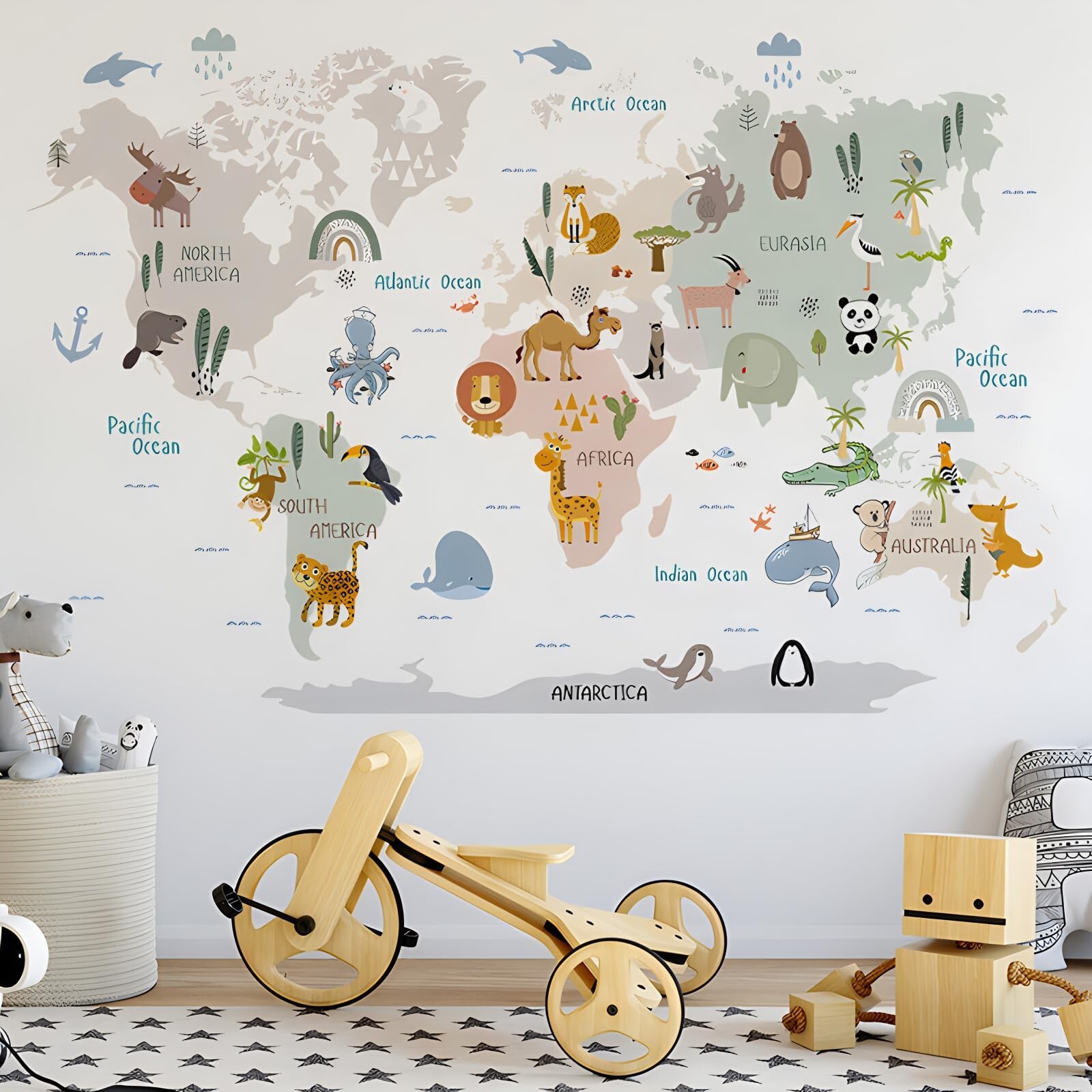 Animal World Map Wall Decals Jungle Animal Wall Stickers Forest Wild Animals …