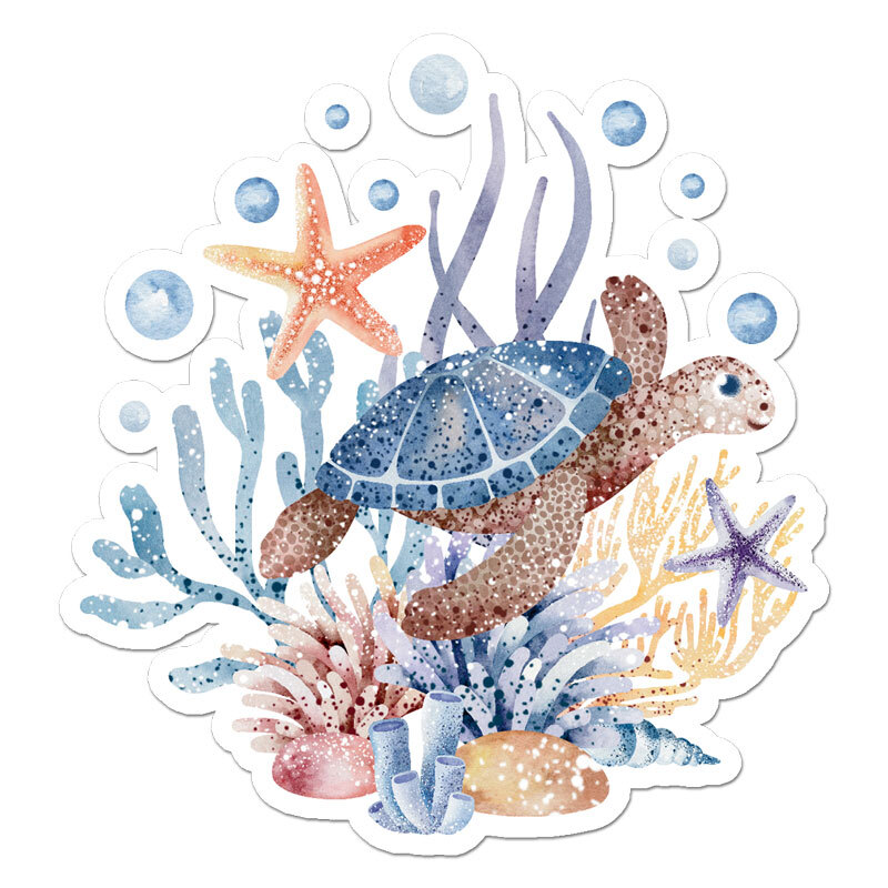 Sea Turtle Starfish, Vinyl Decal Sticker, Indoor Outdoor, 3 Sizes, #11654