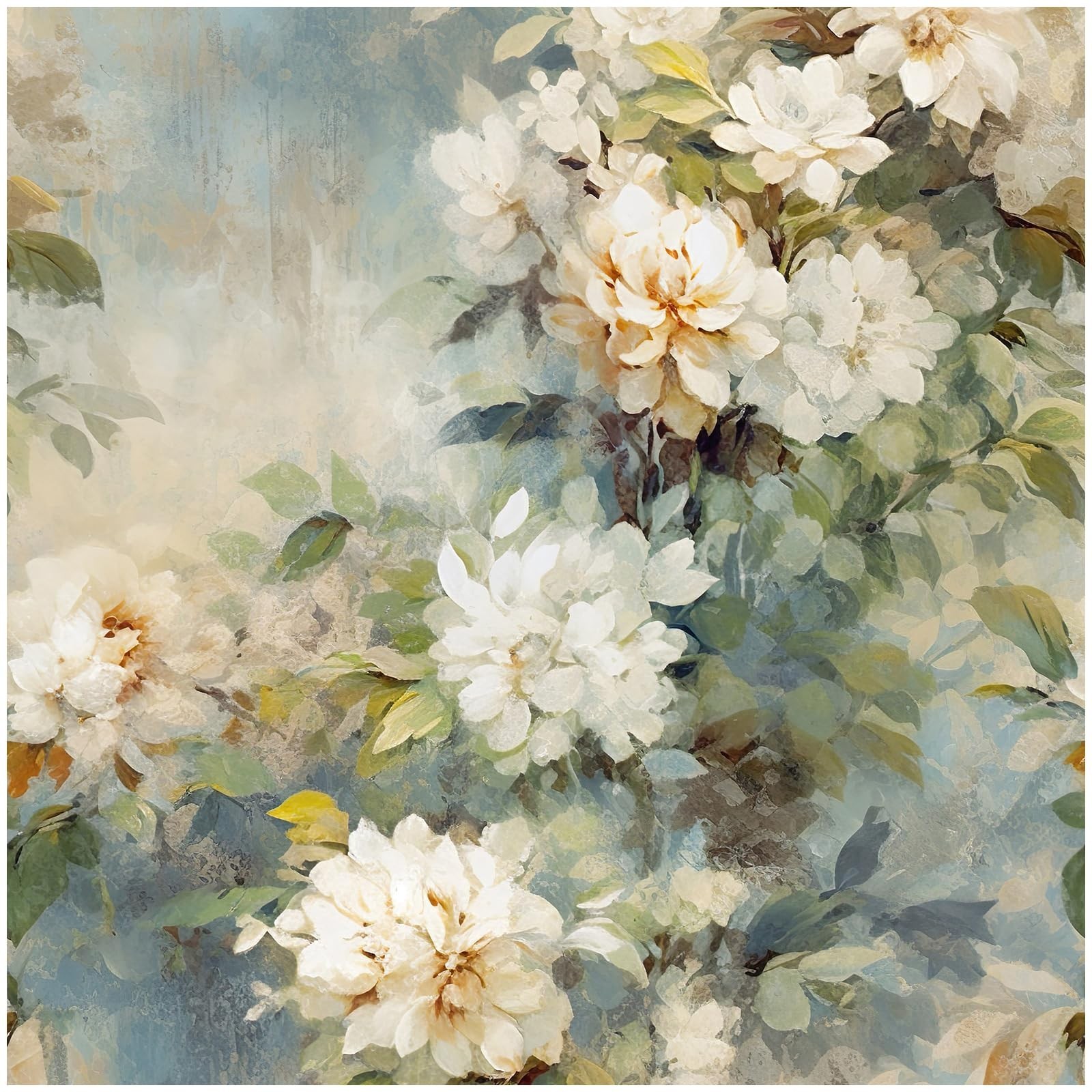 HAOKHOME Peel and Stick Floral Wallpaper Beige/Blue/Green Flower Bouquet Wall…