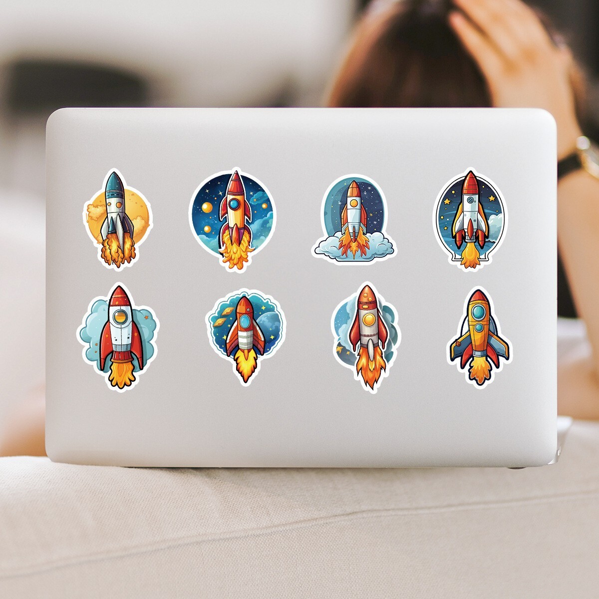 50pcs Waterproof Vinyl Stickers Rocket Outer Space Luggage Phone Laptop Window