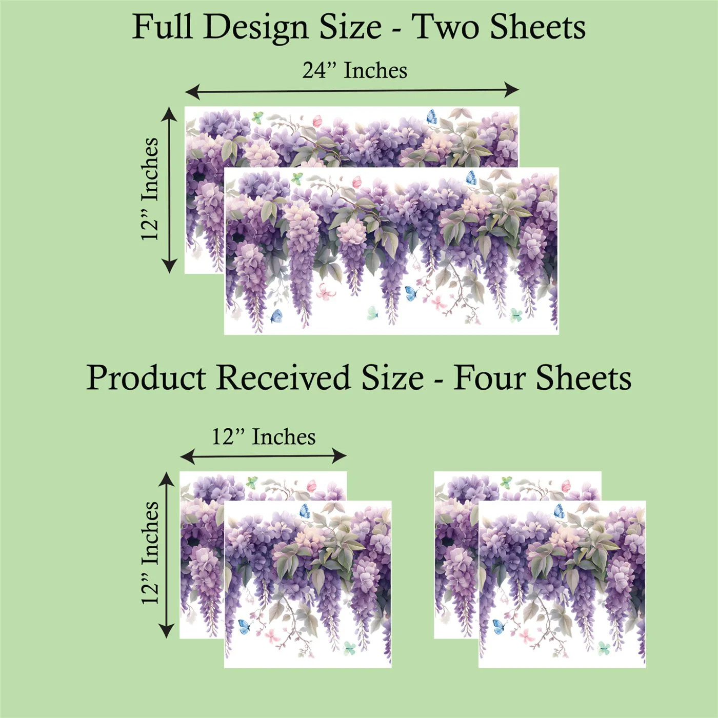 Hanging Wisteria Window Cling 24×12 in Purple Floral Static Cling Bird Safe