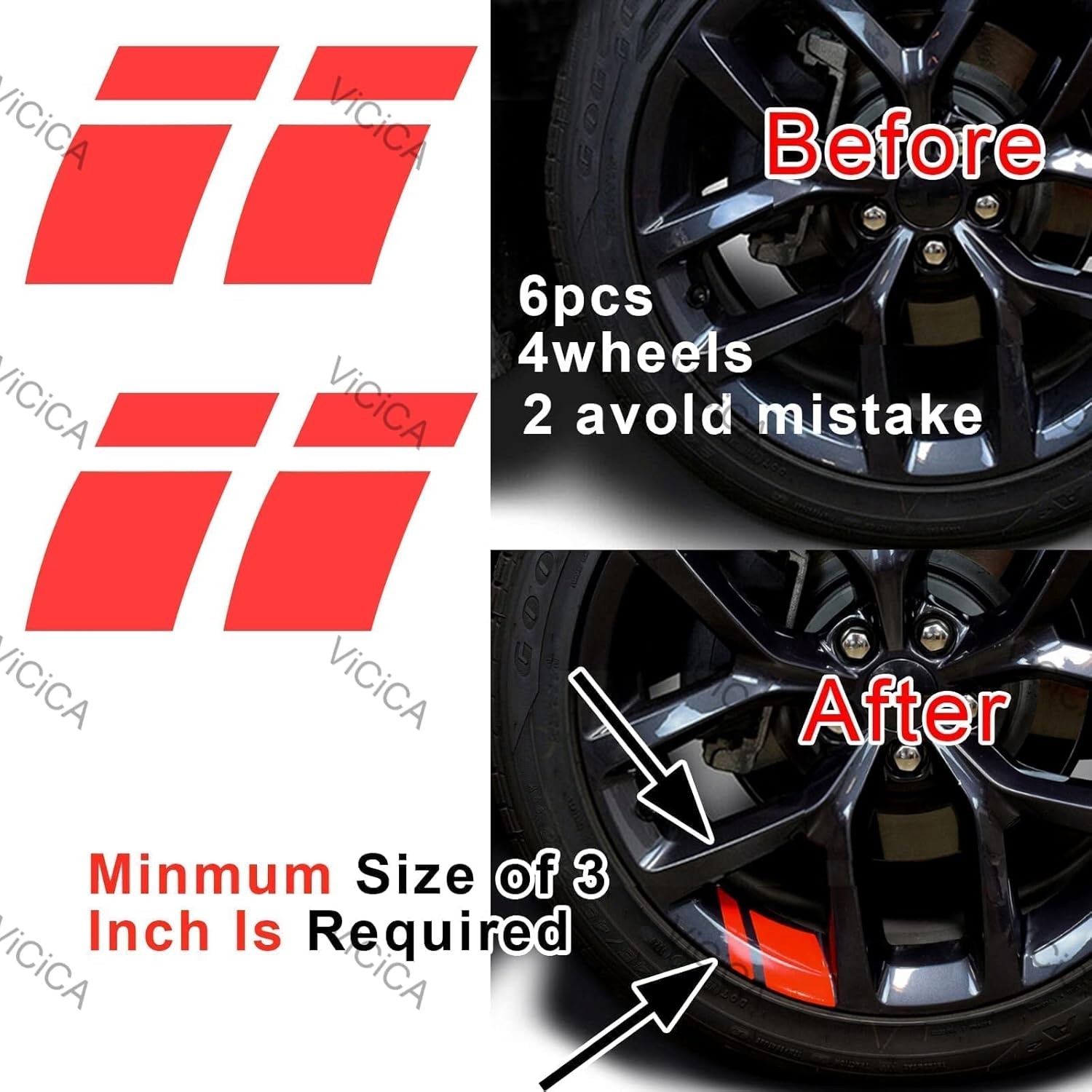 18-21 Inch Reflective Hash Stripe Wheel Decals Kit 6Pcs Inch Wheel Stickers Set
