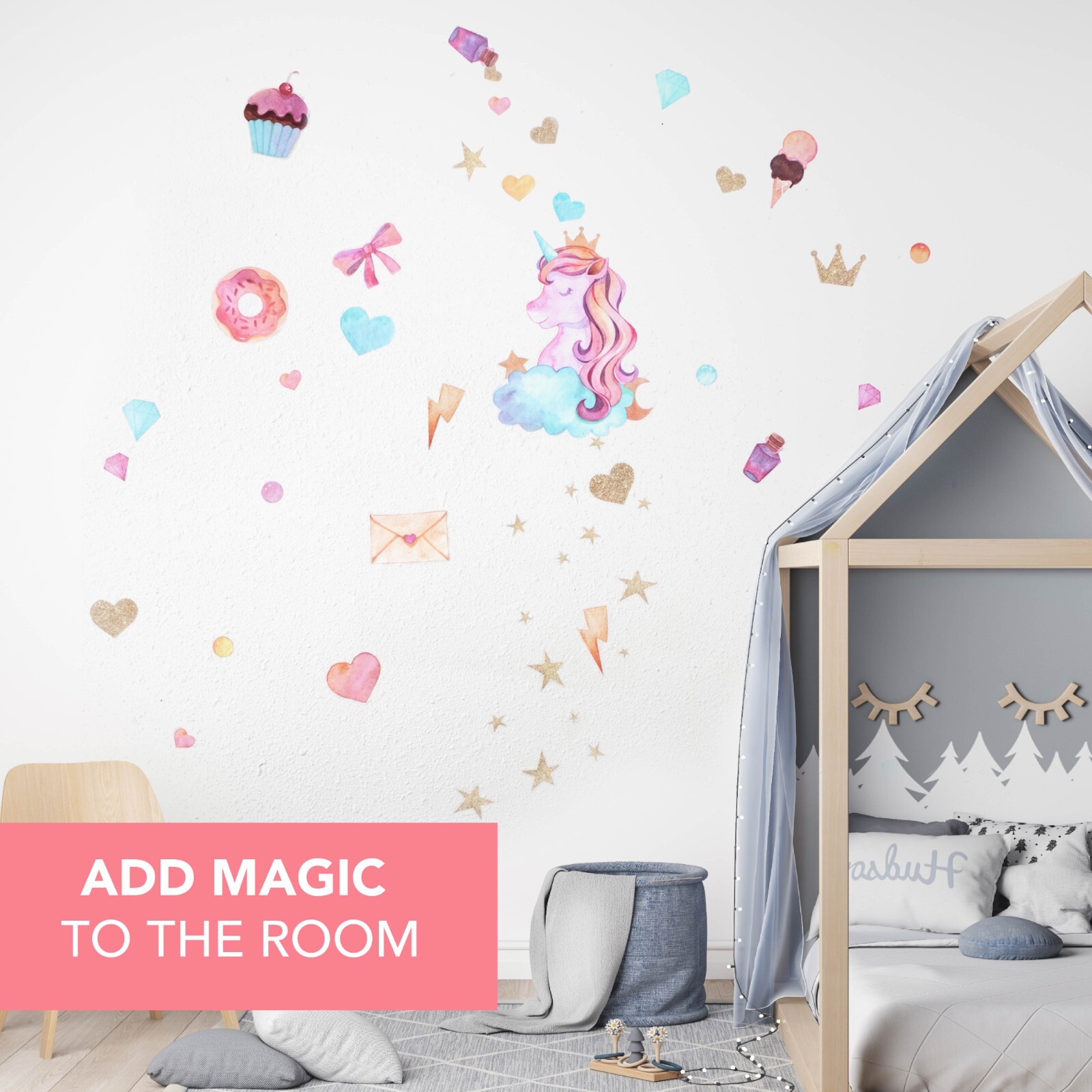 Unicorn Wall Art Decals Gift Girls Kids Room Décor Stickers Bedroom 48pc