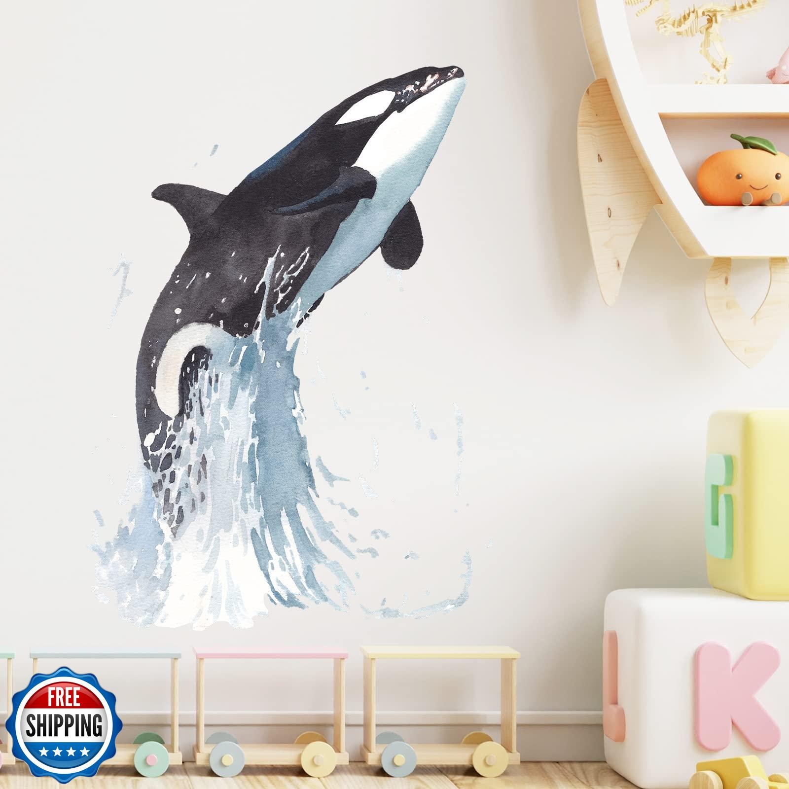 RoyoLam Killer Whale Jumping out of the Water Wall Decal Nursery Orca Sea Ani