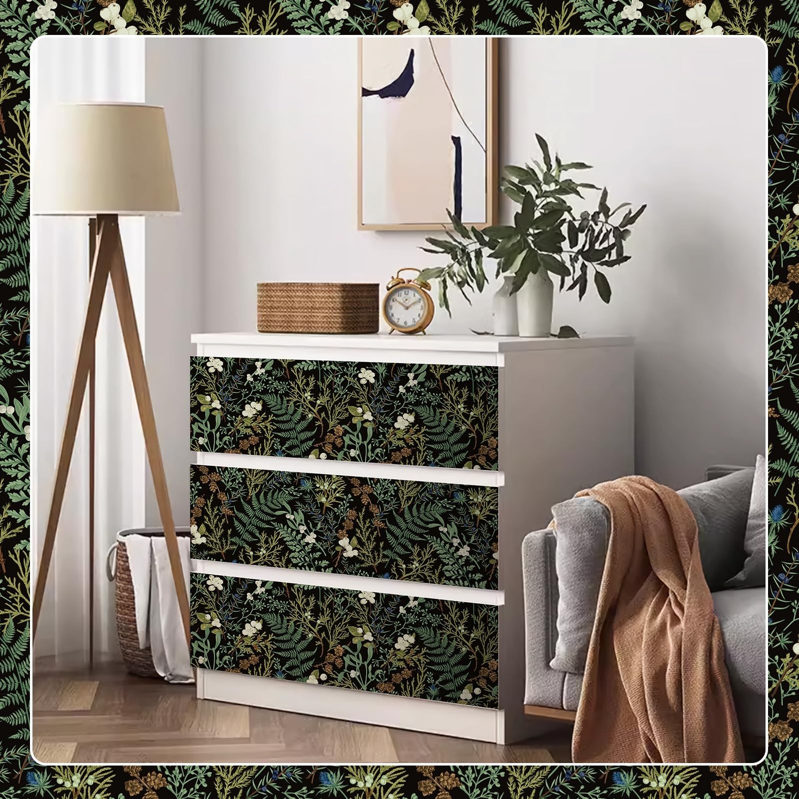 Amiya Black Fern Contact Paper Botanical Forest Wallpaper Peel and Stick Vint…
