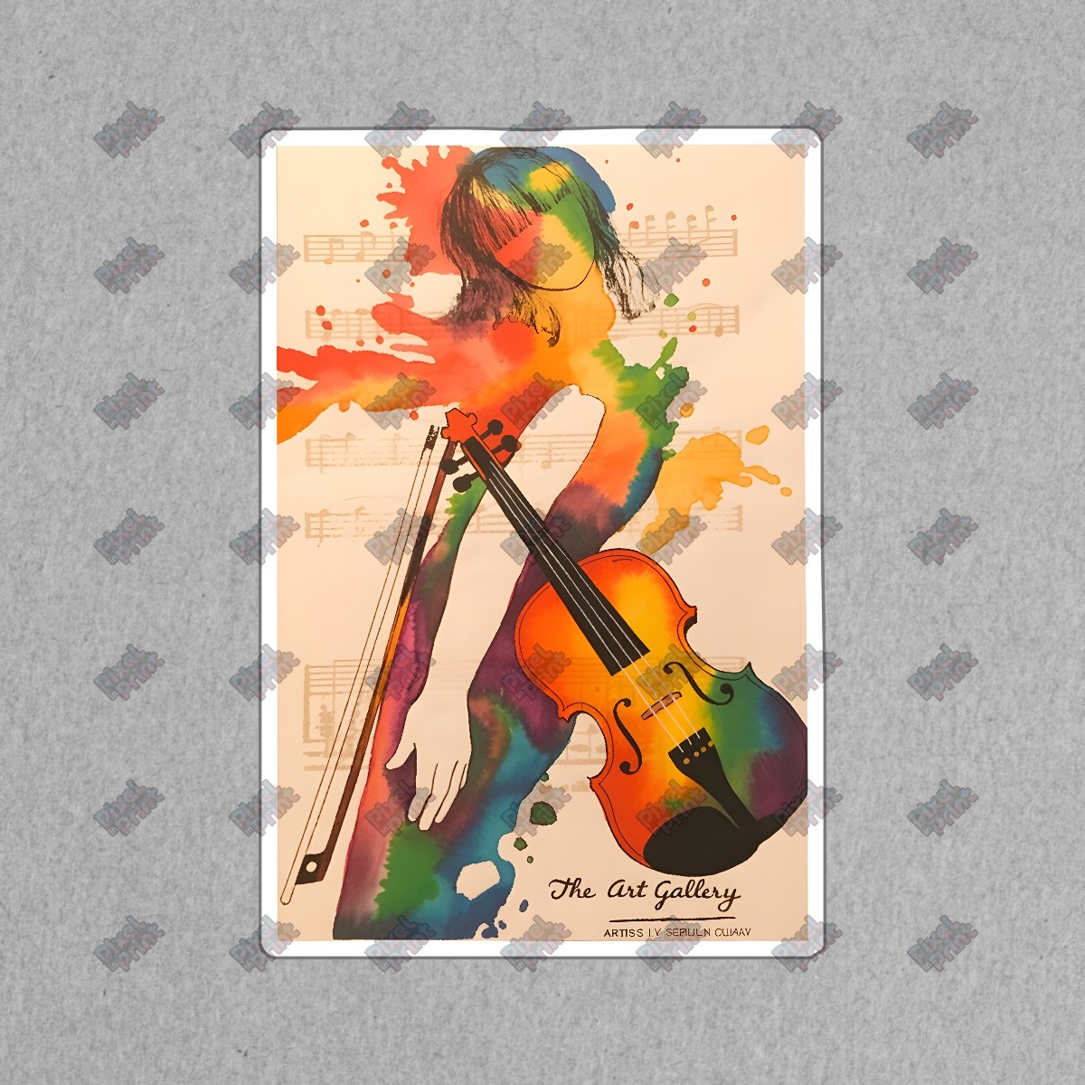 Vibrant Abstract Watercolor Violin Art Print Colorful Musical Wall #8292