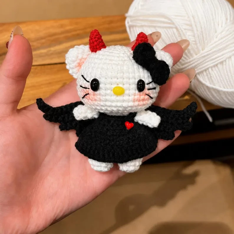 Halloween Crochet Devil Cat Car Charm Handmade Hanging Ornament Gift