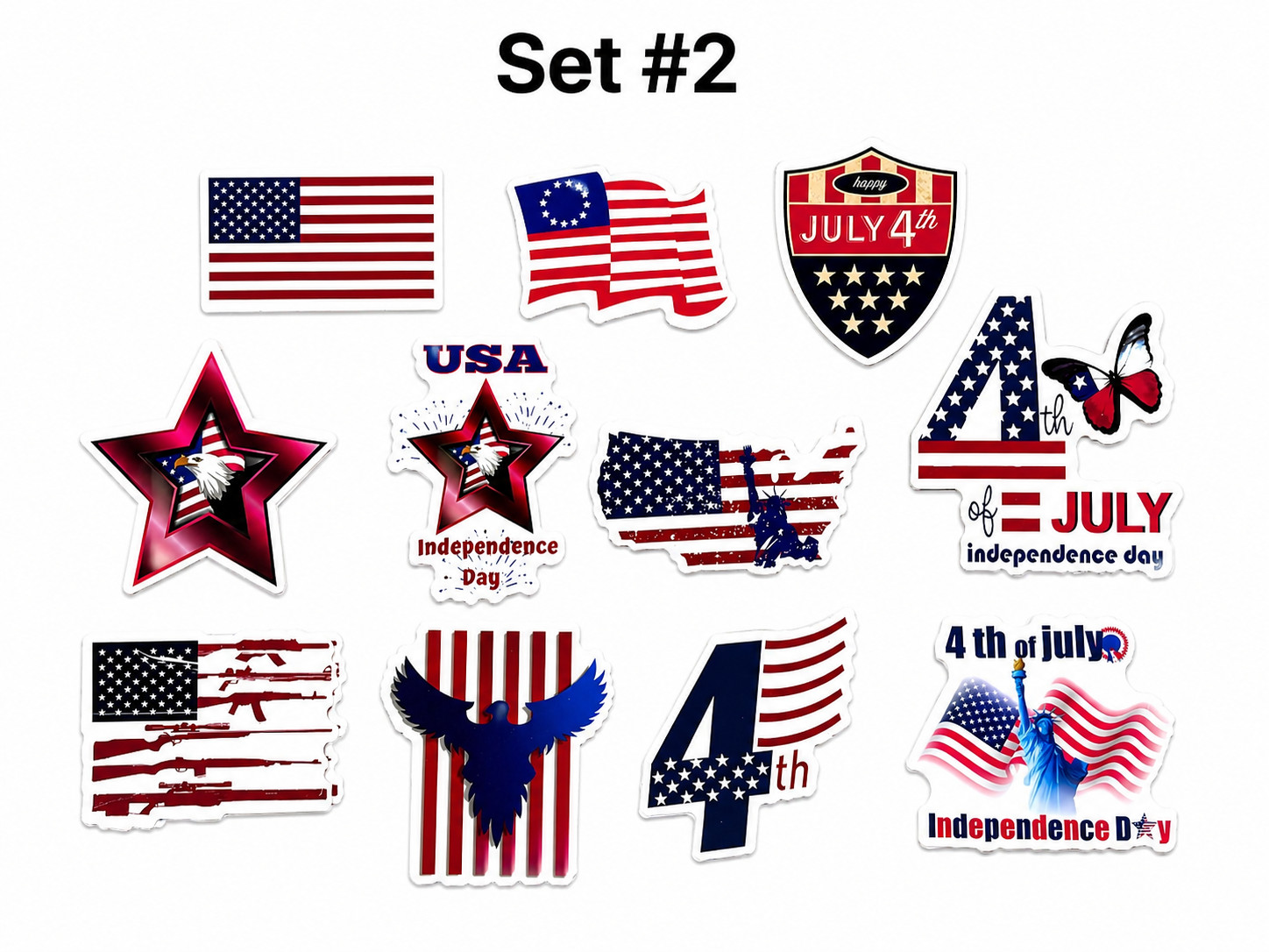 4th of July Stickers Set Patriotic USA Decals Laptop Scrapbook 2" Bulk