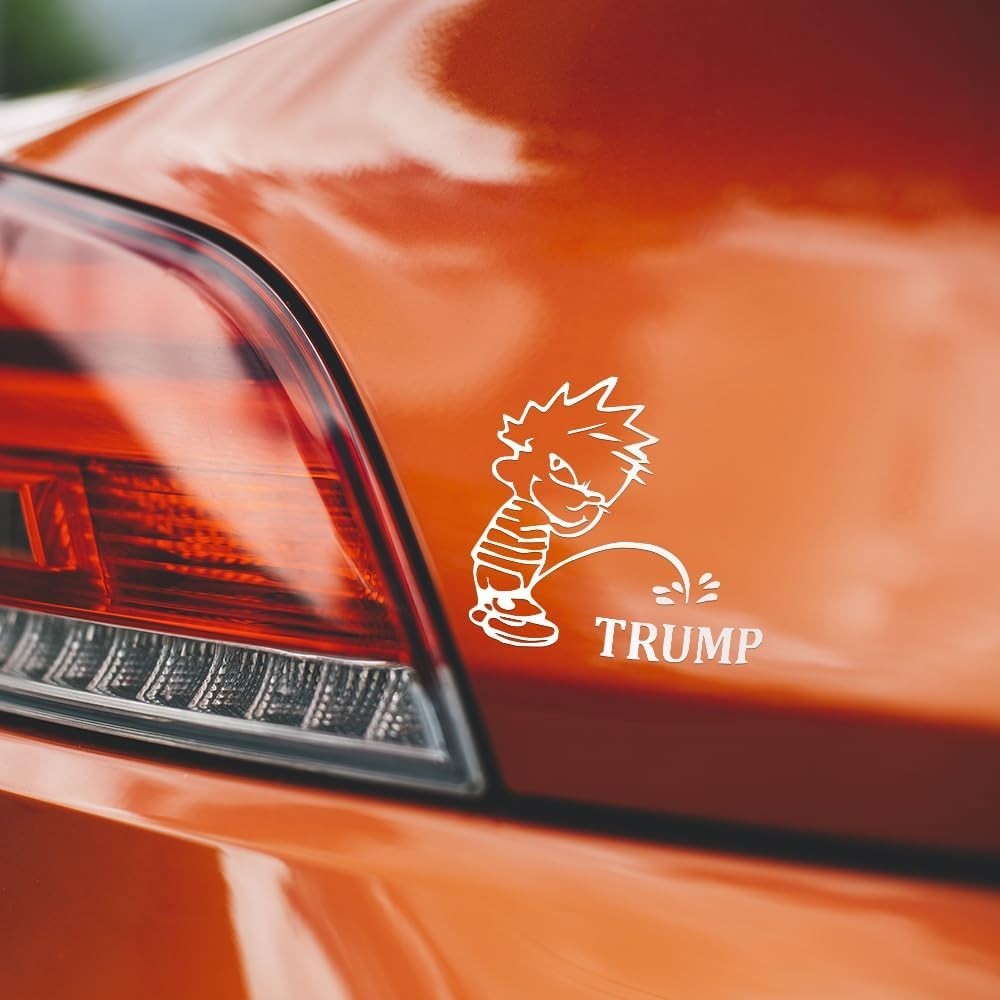 Funny Boy Peeing Political Humor Vinyl Car Decal Sticker 6" x 5.75" White
