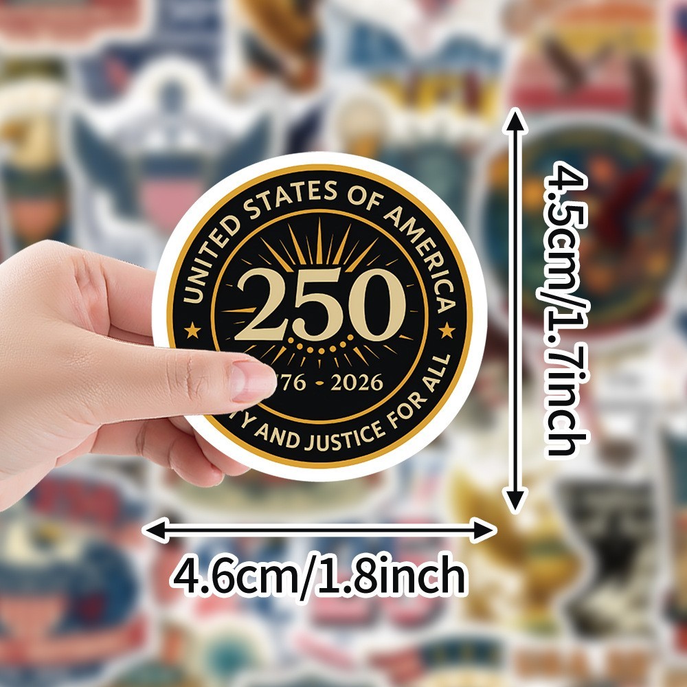 50 pcs Waterproof Vinyl Stickers USA 250th Anniversary Window Auto Luggage Phone