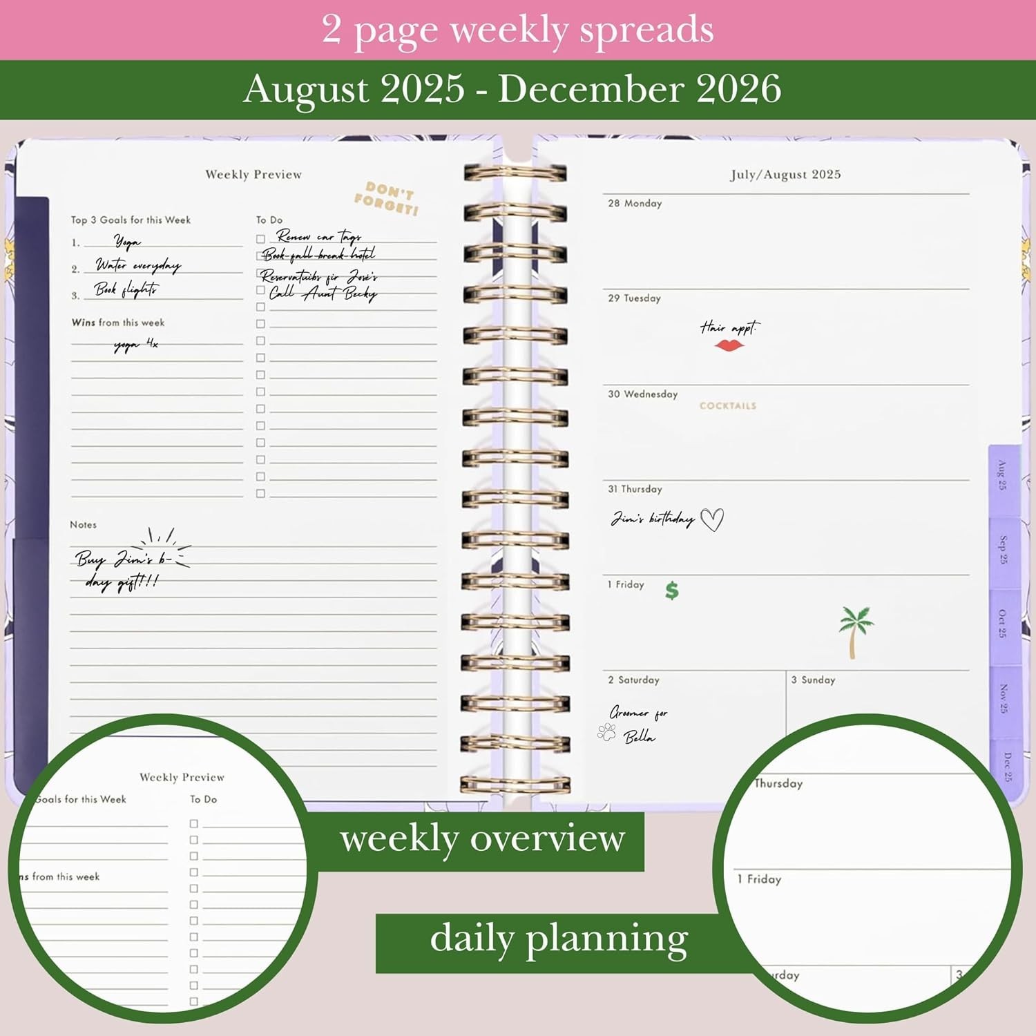 Large Monthly Planner August 2025 – December 2026, Monthly Agenda