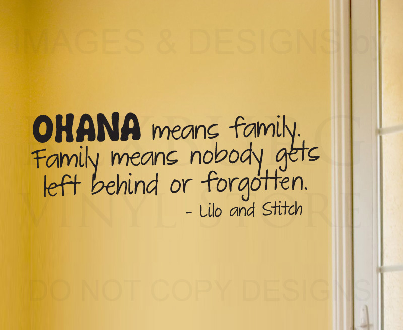 Wall Sticker Decal Quote Vinyl Art Lettering Lilo and Stitch Ohana Family B85