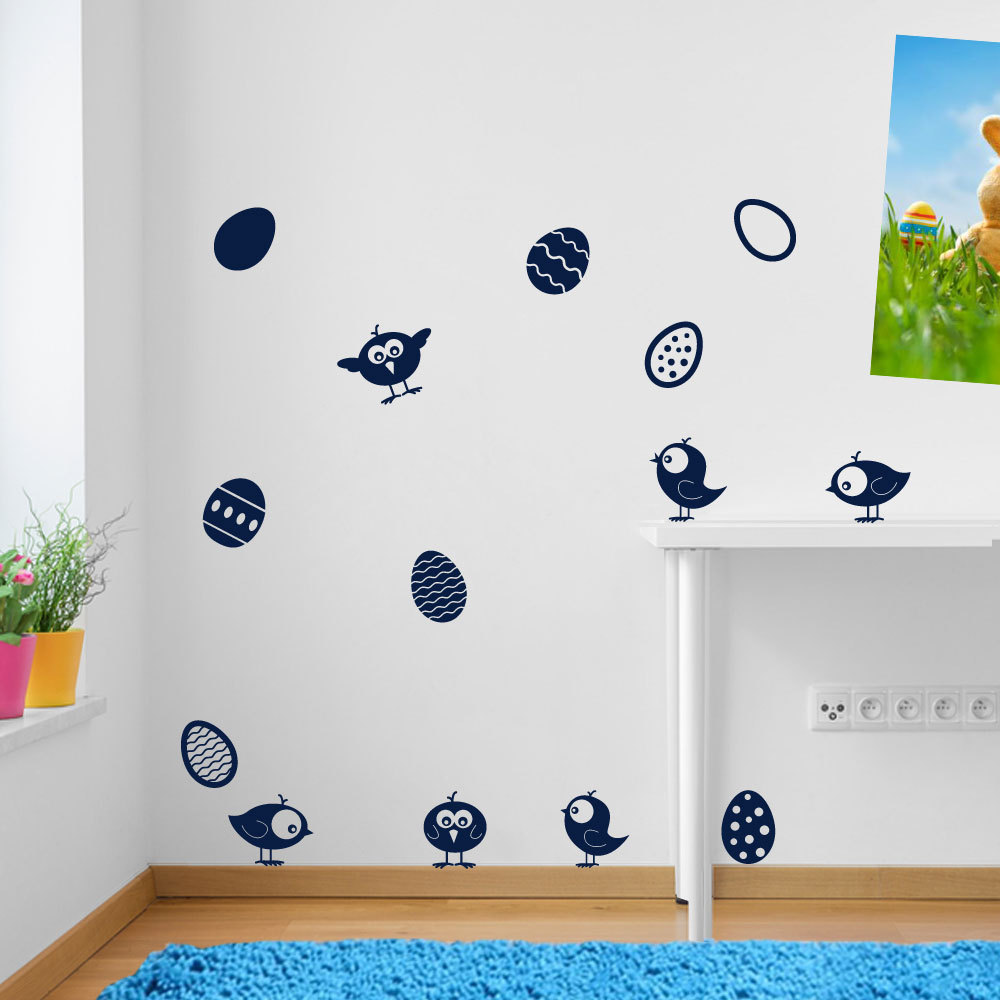 Easter Chicks Birds Eggs Vinyl Window Wall Decals Stickers Set Shop Display A150
