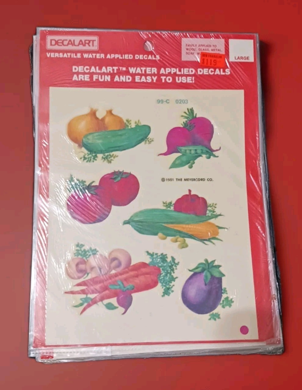 Vintage MEYERCORD 1981 decal. Never opened craft 9 by 6 1/2 vegetables