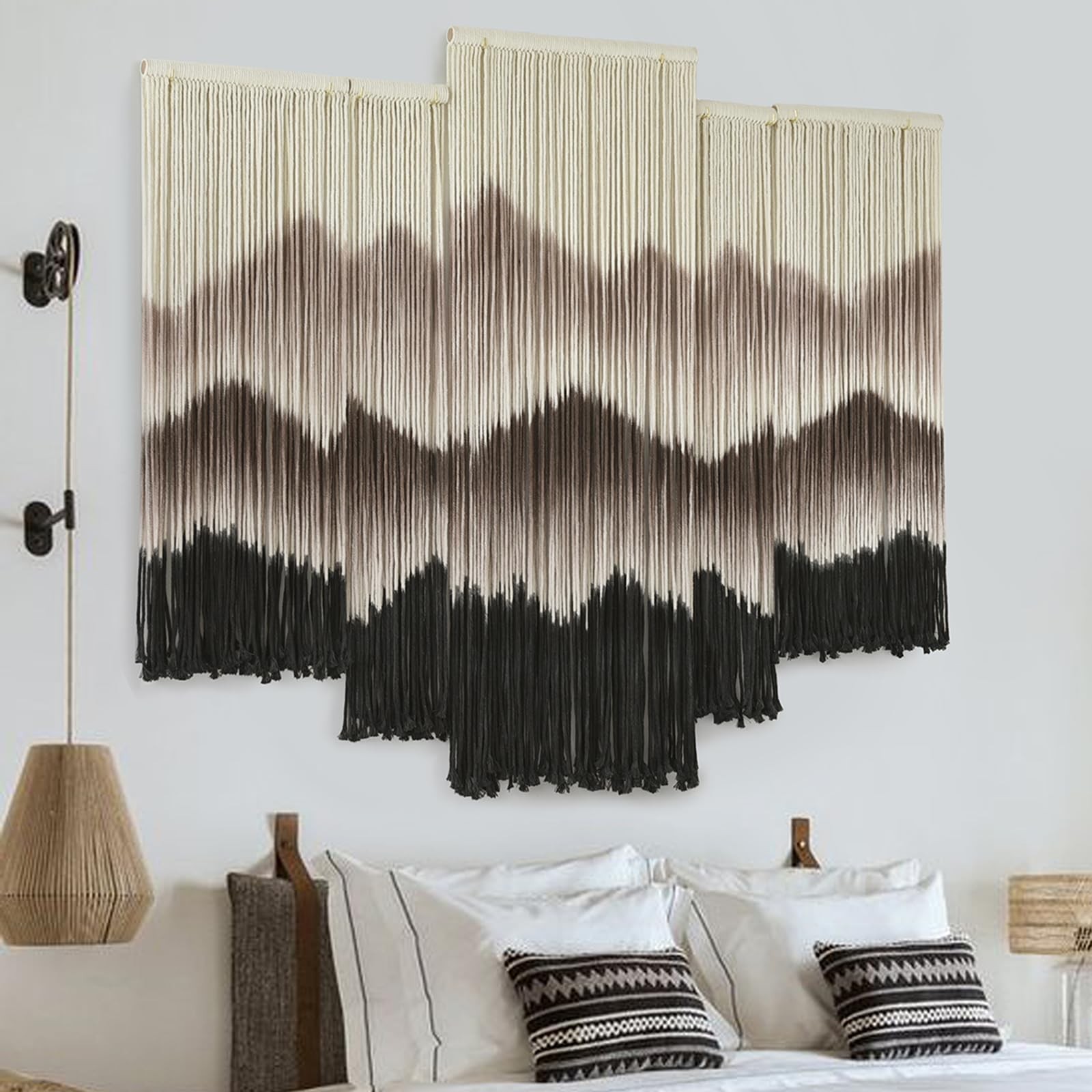 Large Macrame Wall Hanging Mountain Handmade Brown Dip-Dyed Boho Wall Decor 5…