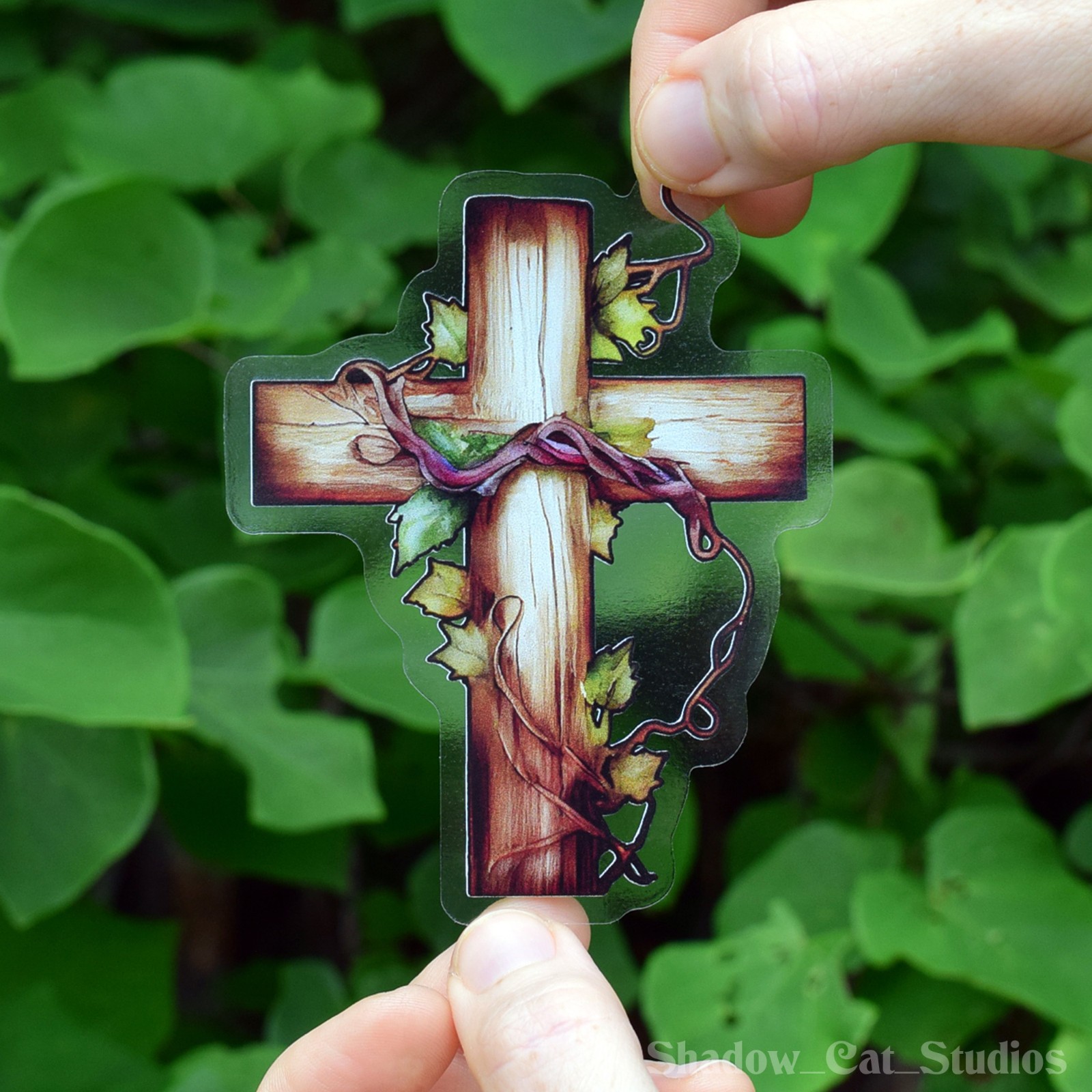Wooden Cross Die Cut Clear Vinyl Sticker Christian Religious Premium Quality