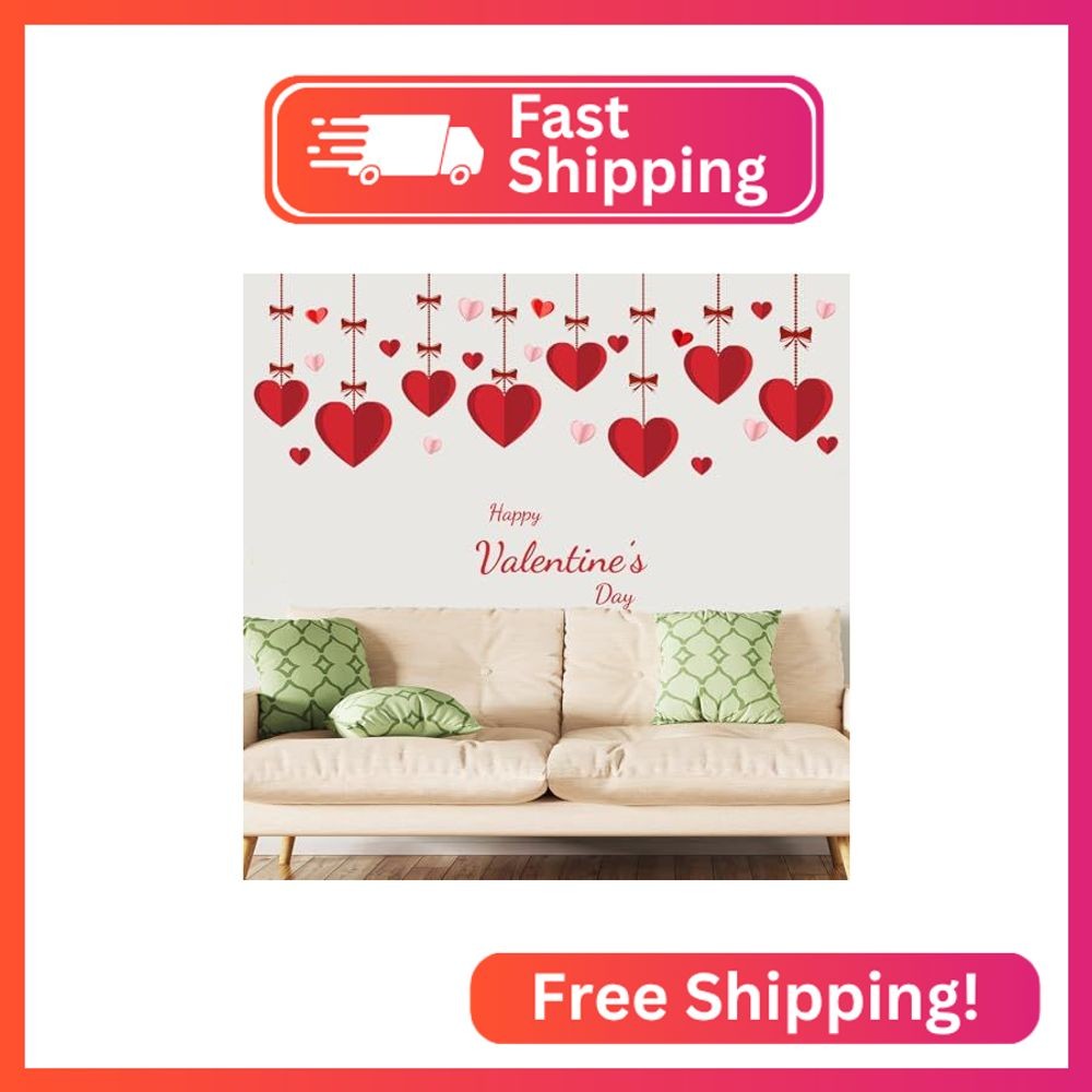 Valentine's Day Love Wall Decals Hanging Large Heart Wall Stickers Removable Pee