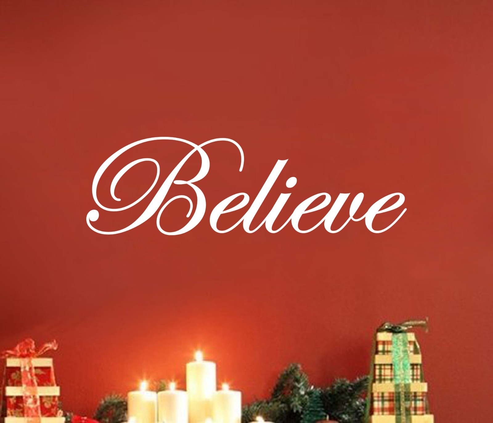 Believe – Christmas Wall Vinyl Decal Sticker Family Kids Holiday Santa Door Art
