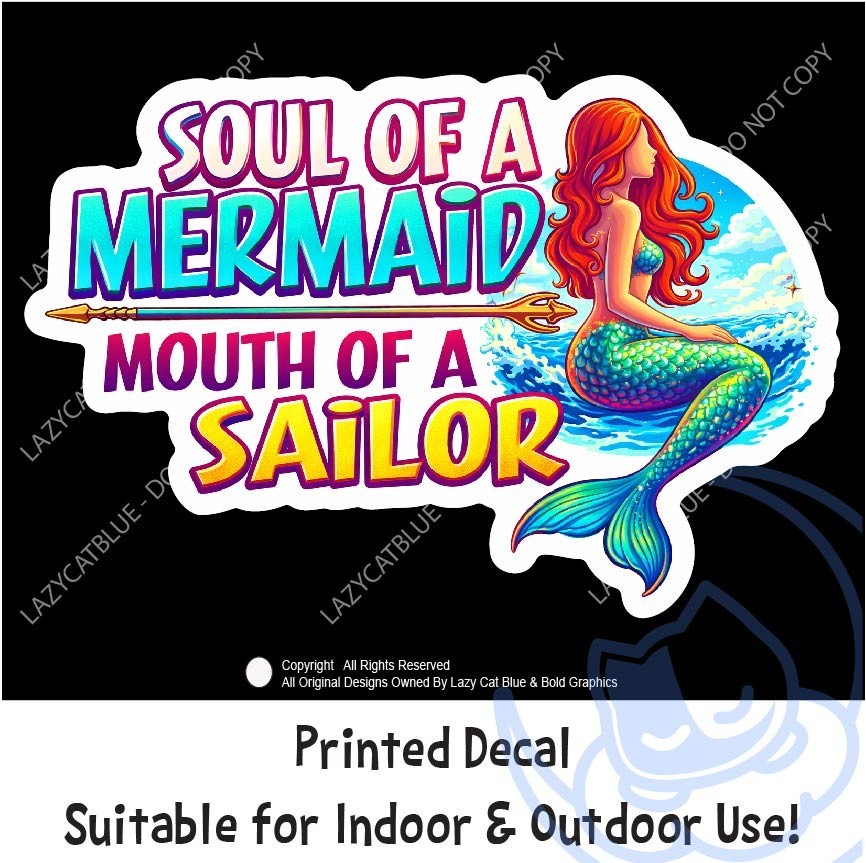 Soul of a Mermaid Mouth of a Sailor Decal Sticker Car Girl Power Beach Ocean Se