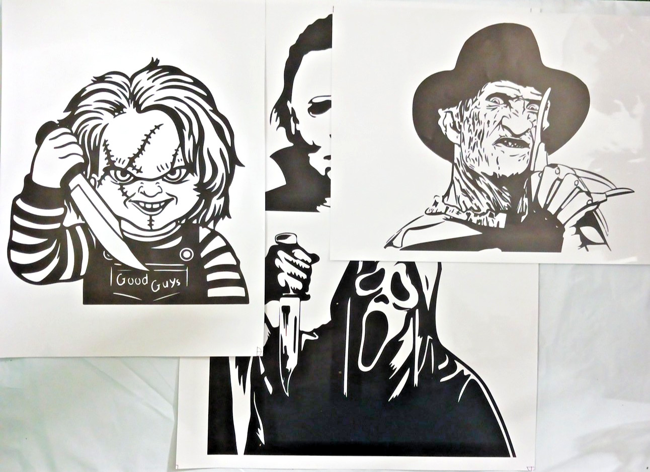 Large Window Stickers. Chucky, Freddy Kruger, Scream ghost, Michael myers Horror
