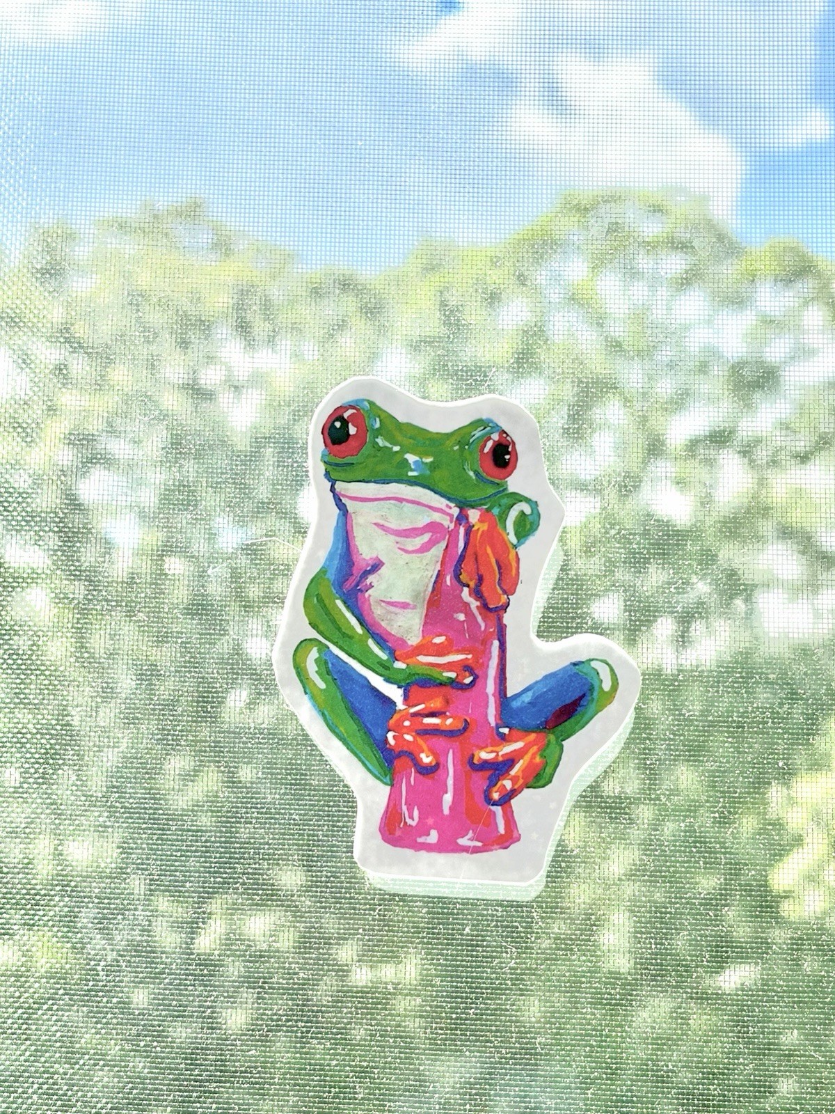 Tree Frog On A Flower: Waterproof Aesthetic Vinyl Sticker