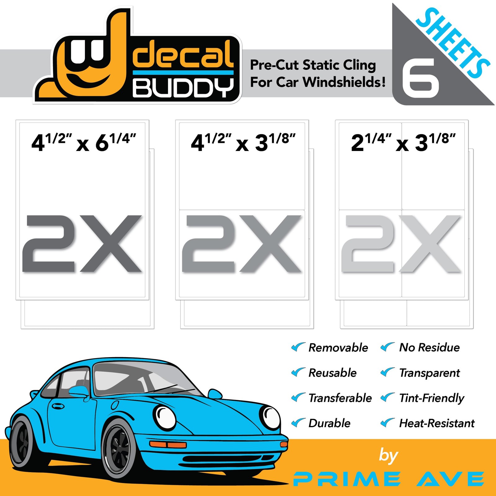 Windshield Sticker Decal for Easy Application, Removable, No Residue, 6 Sheets