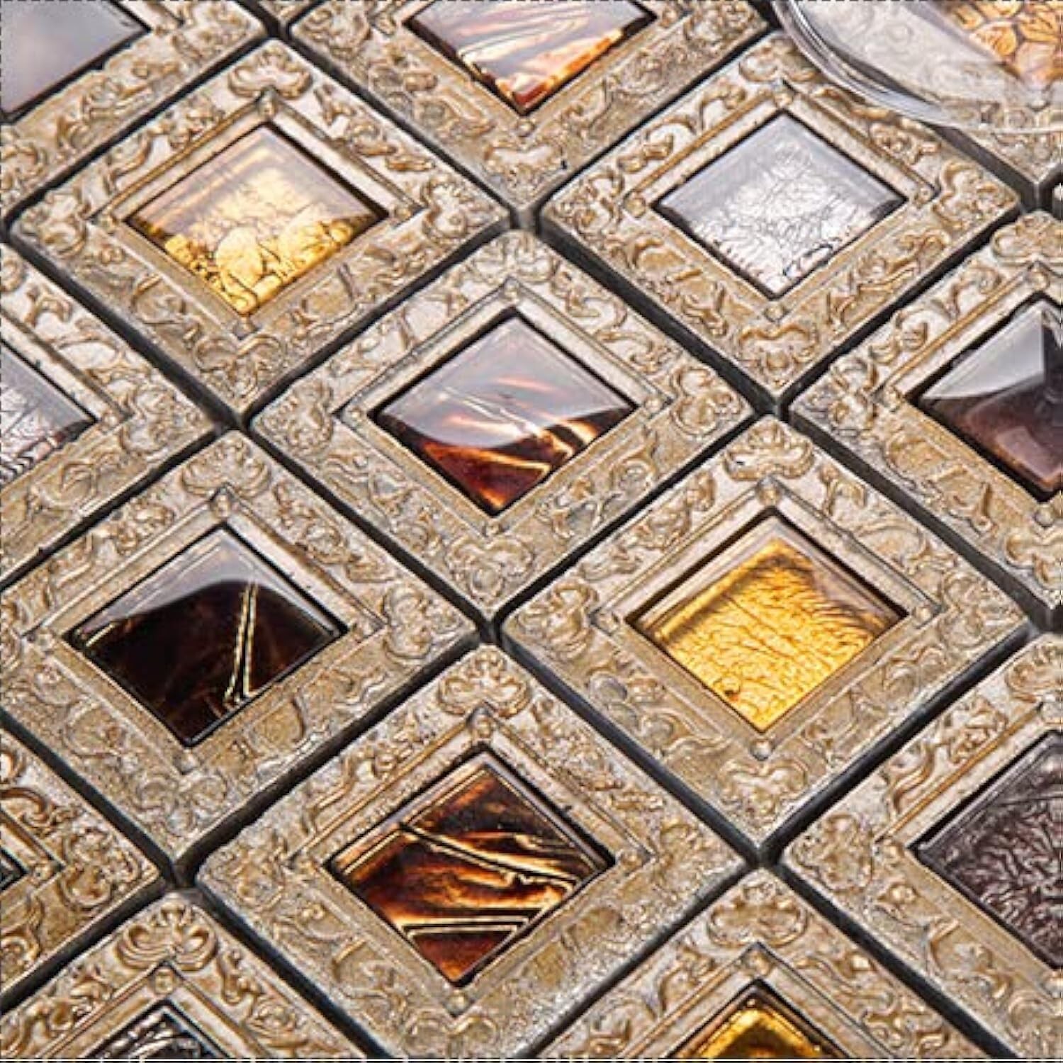Vintage Framed Glass Mosaic Baroque Style Decorative Tile Window Design for B…