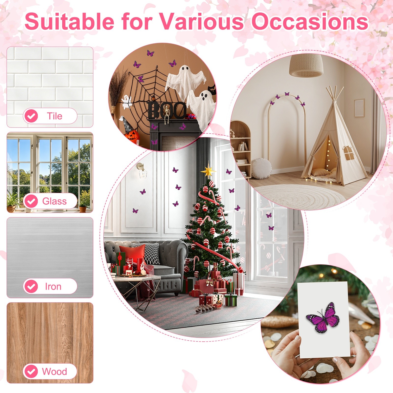 10pcs butterfly stickers 3D 7x5cm purple for walls