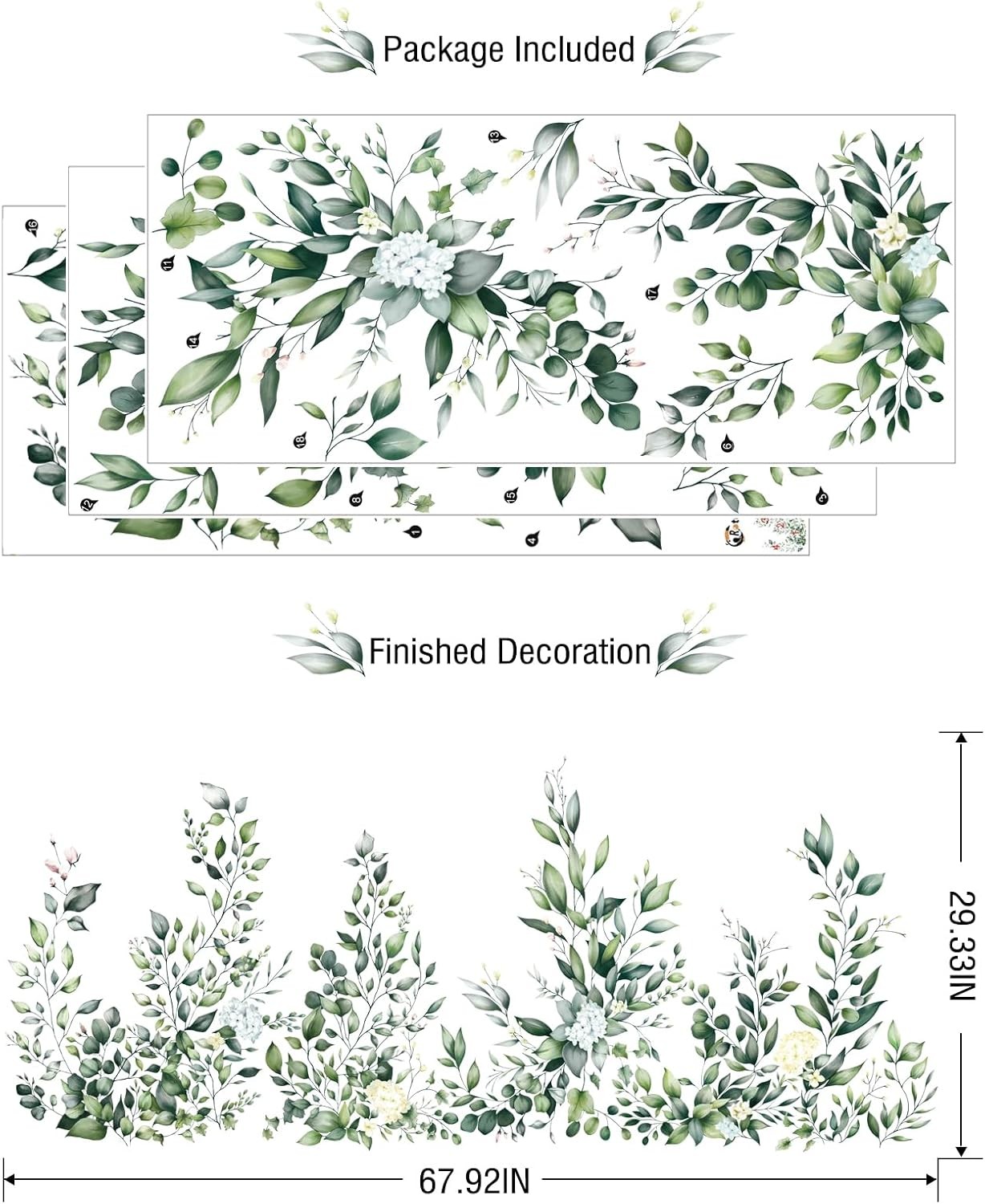 Green Leaves Wall Stickers Decor Hanging Vine Flower Art Decals