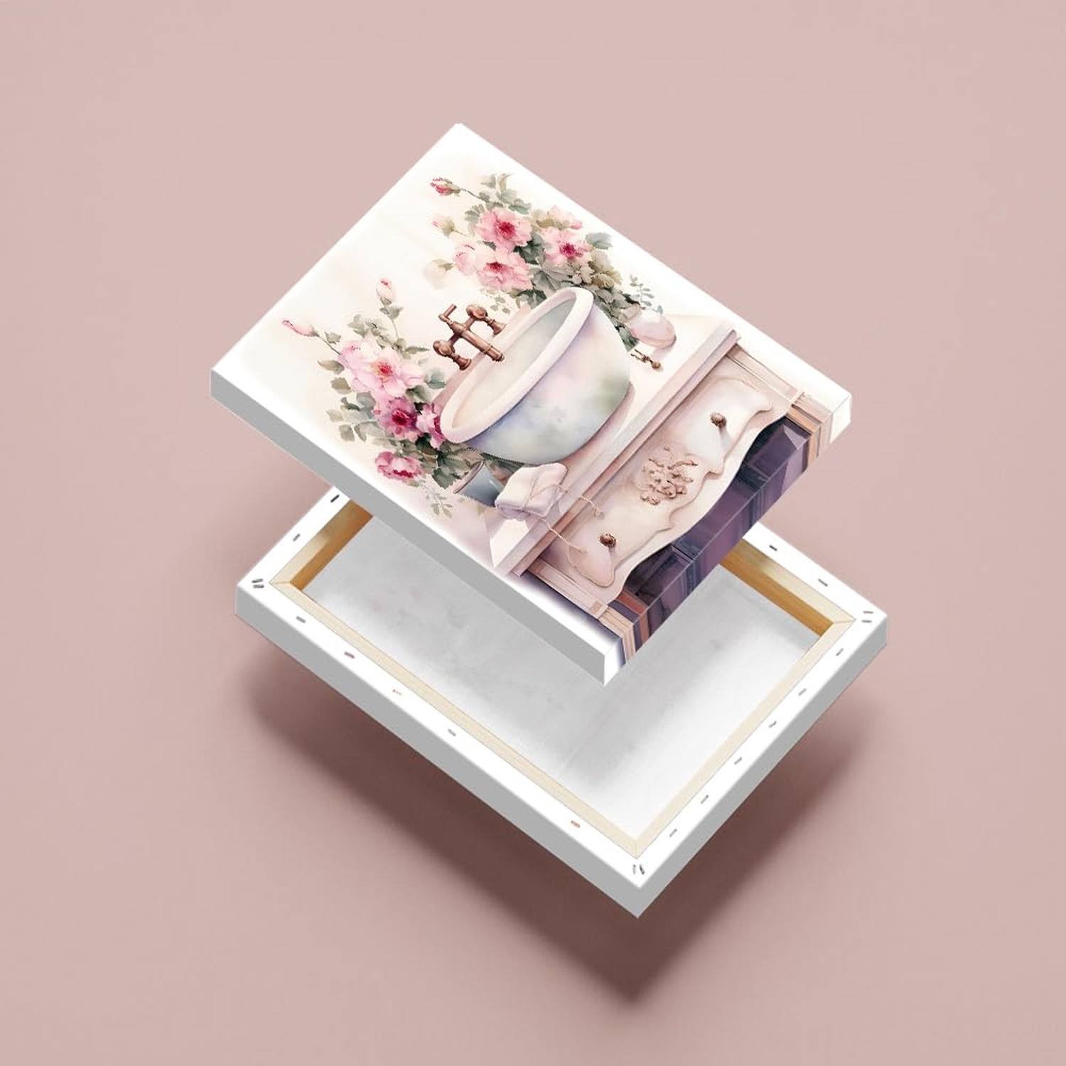 Pink Wall Art Prints Bathroom Wall Decor,Floral Framed Art Posters Girls Bedr…