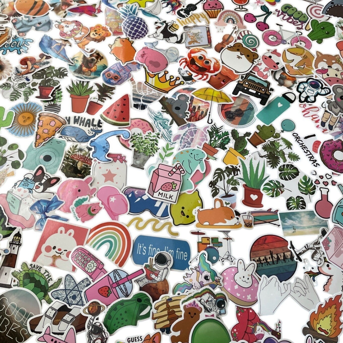 New 300+ Vinyl Stickers LOT Waterproof Fun Colorful Kawaii Animals Food Plants