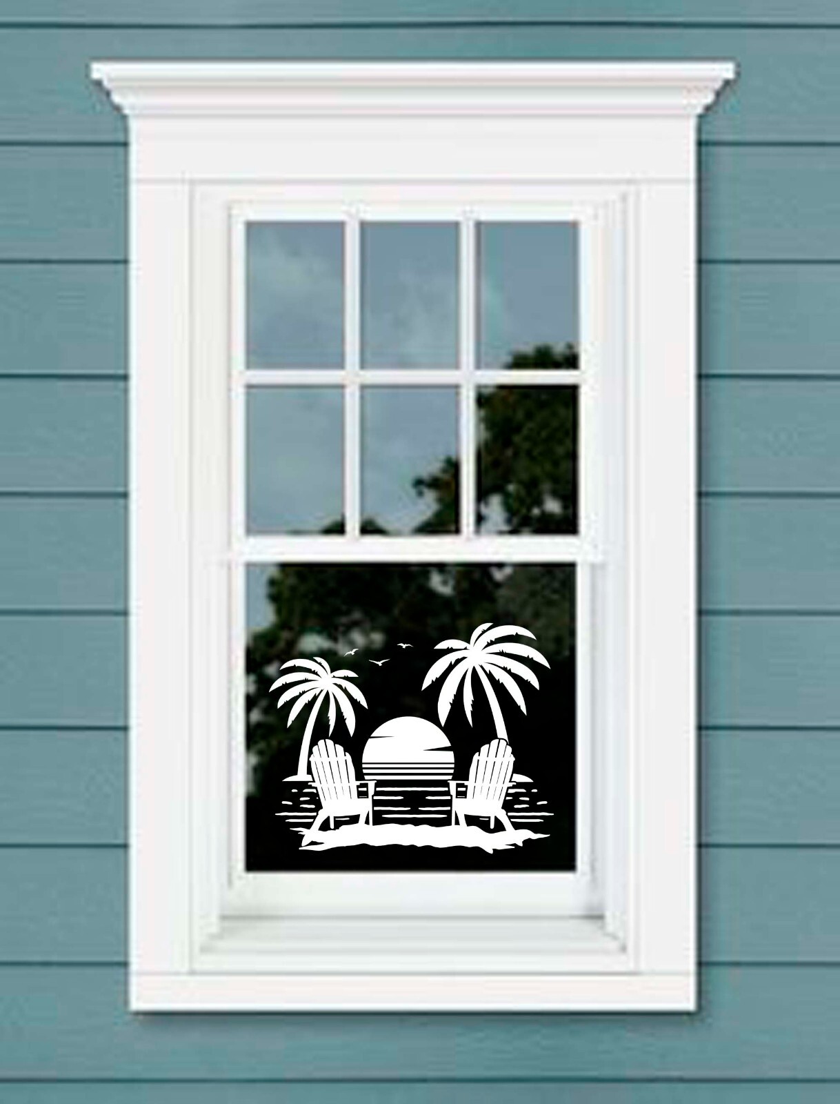 Beach Sunset Decal chairs Tropical coastal wall car window sliding glass door